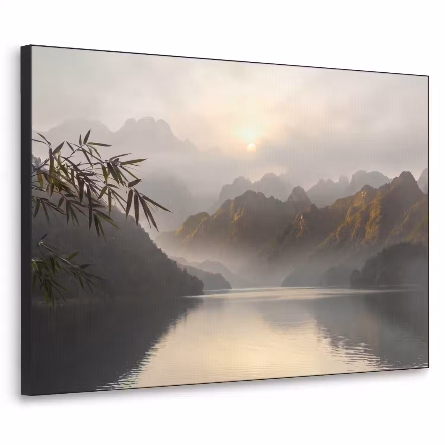 Bergen - Water - Mist - Natuur - Landschap Textielframe zwart klein -3d