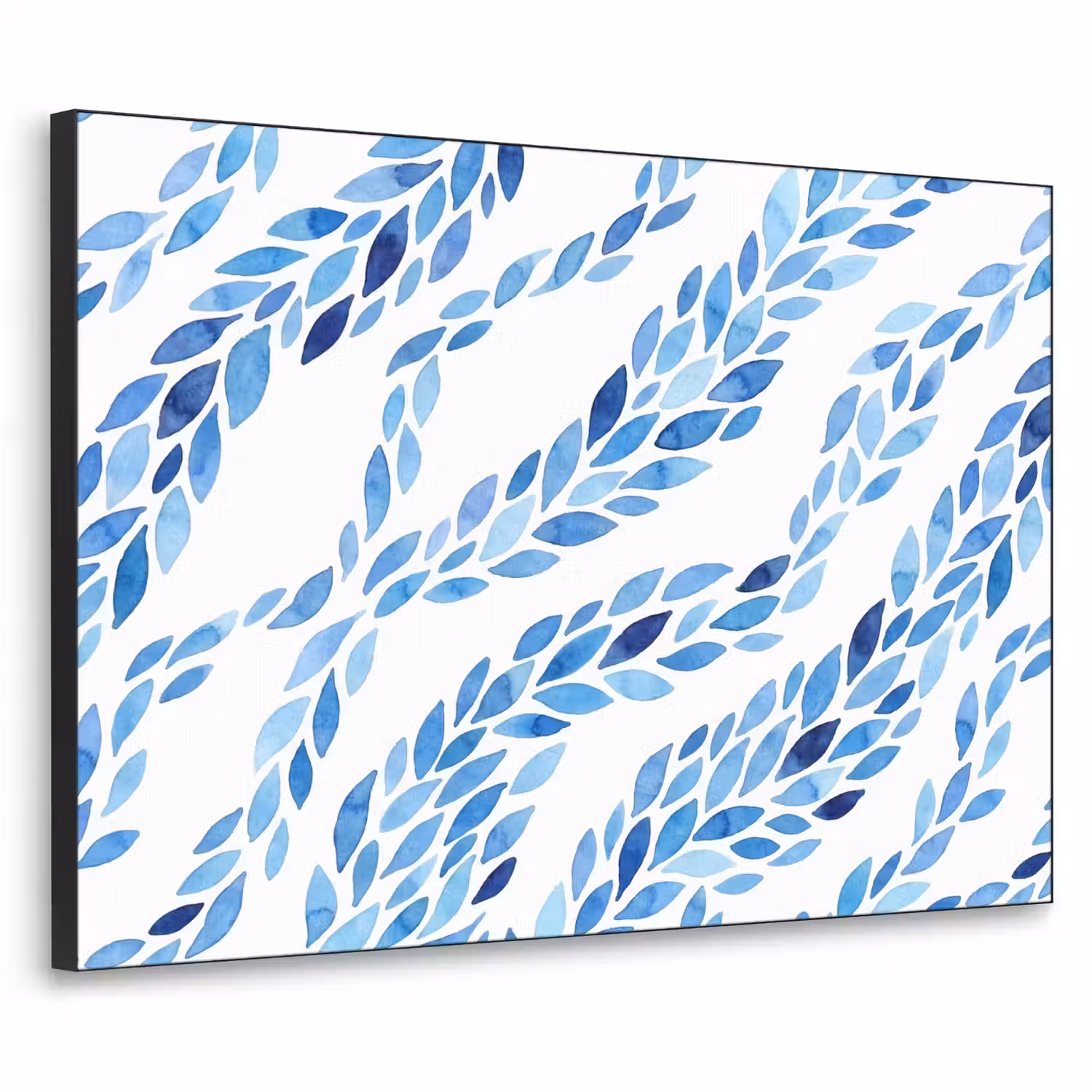 Bladeren - Aquarel - Patroon - Modern - Blauw Textielframe zwart klein -3d