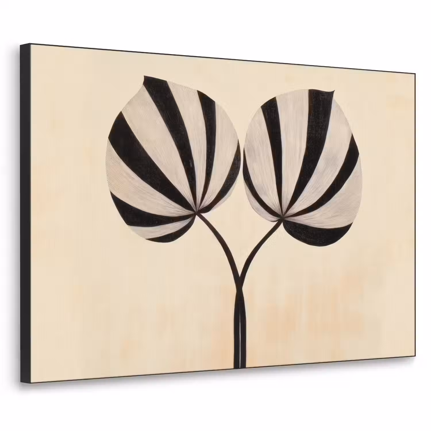 Bladeren - Gestreept - Stengel - Beige Textielframe - compleet frame klein -3d