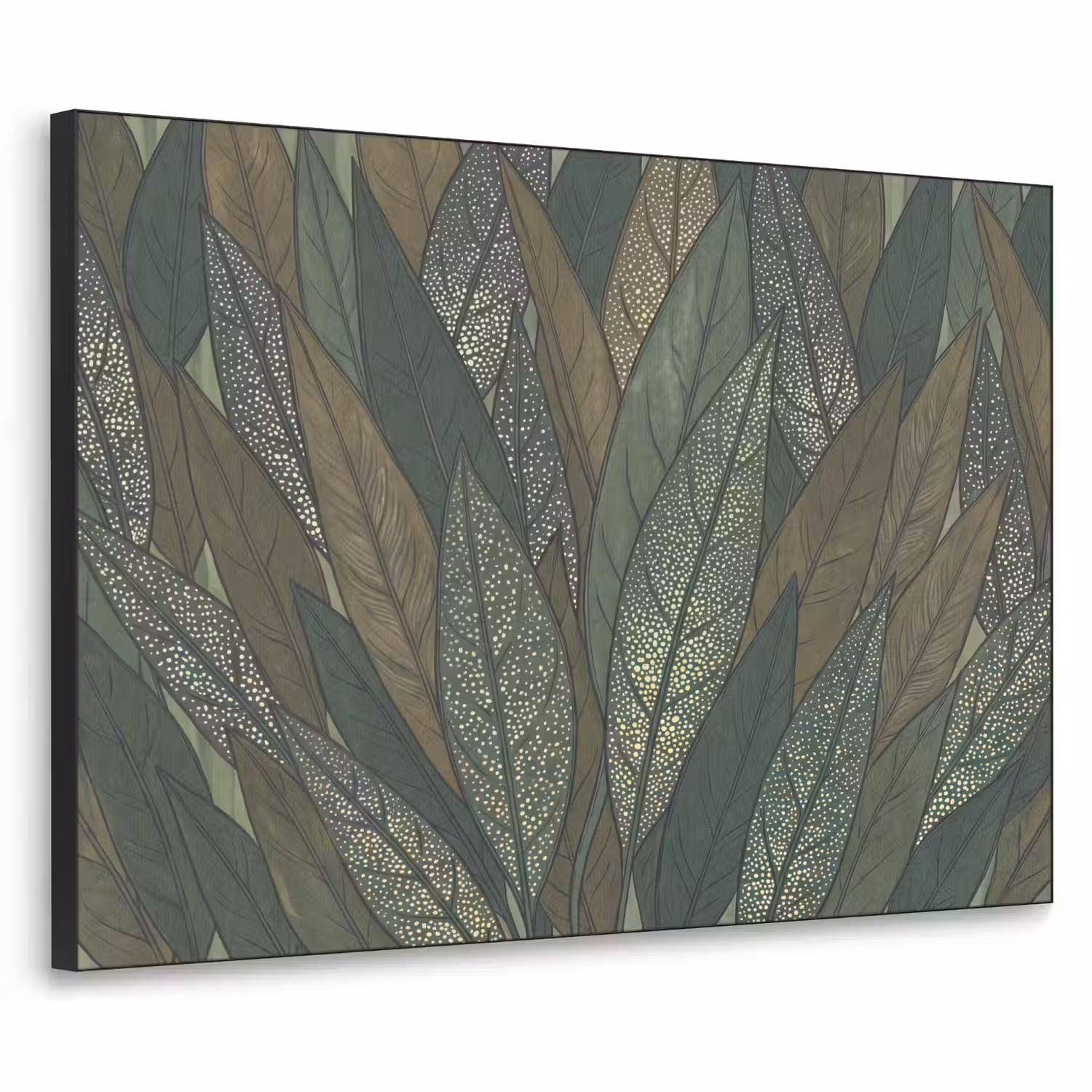 Bladeren - Patroon - Gestippeld - Natuur - Groen Textielframe zwart klein -3d