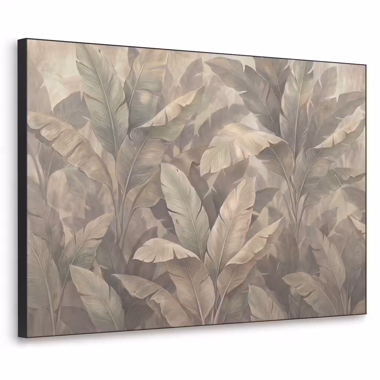 Bladeren - Tropisch - Natuur - Modern - Beige Textielframe zwart klein -3d