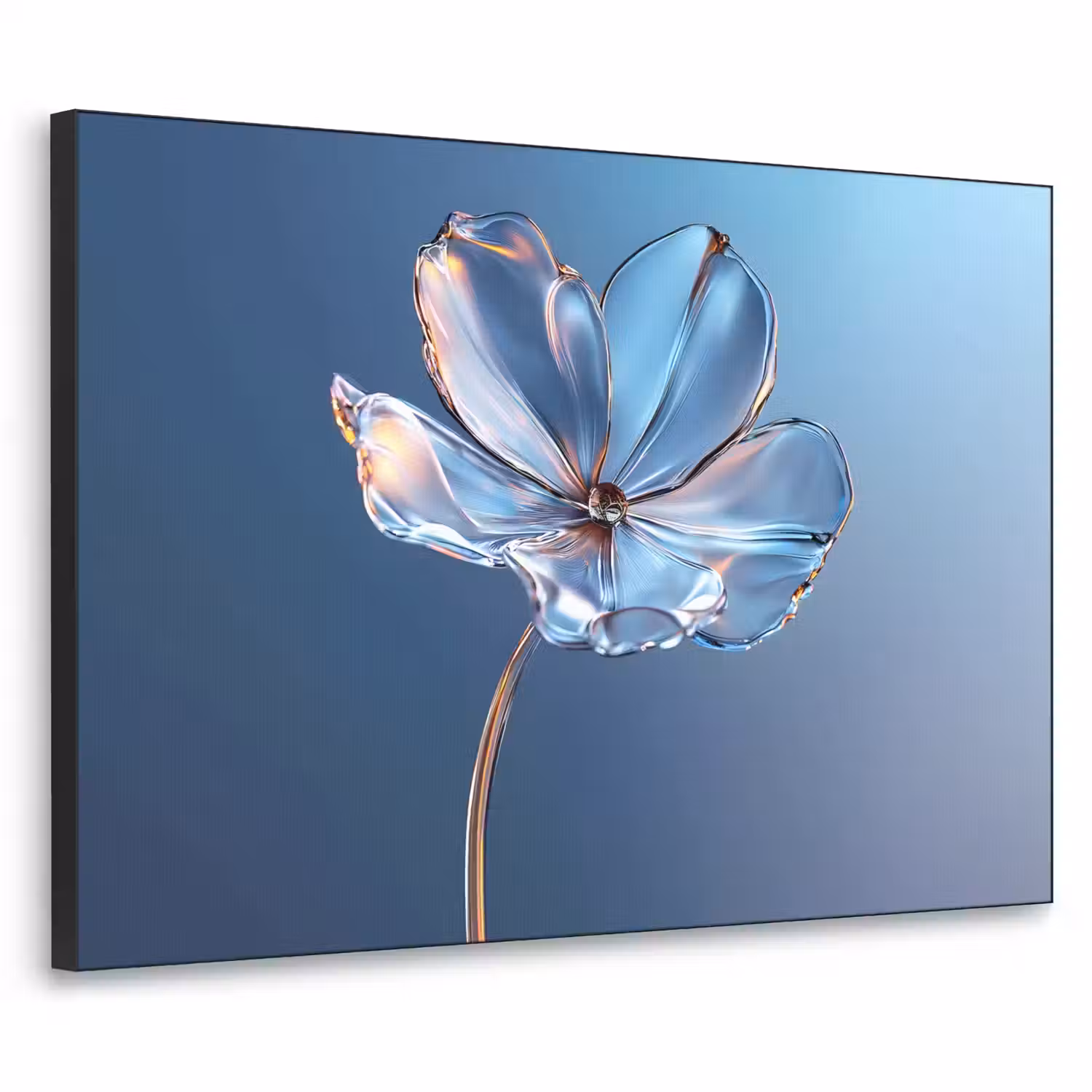 Blauw - Bloem - Glazen - Sierlijk Textielframe - compleet frame klein -3d