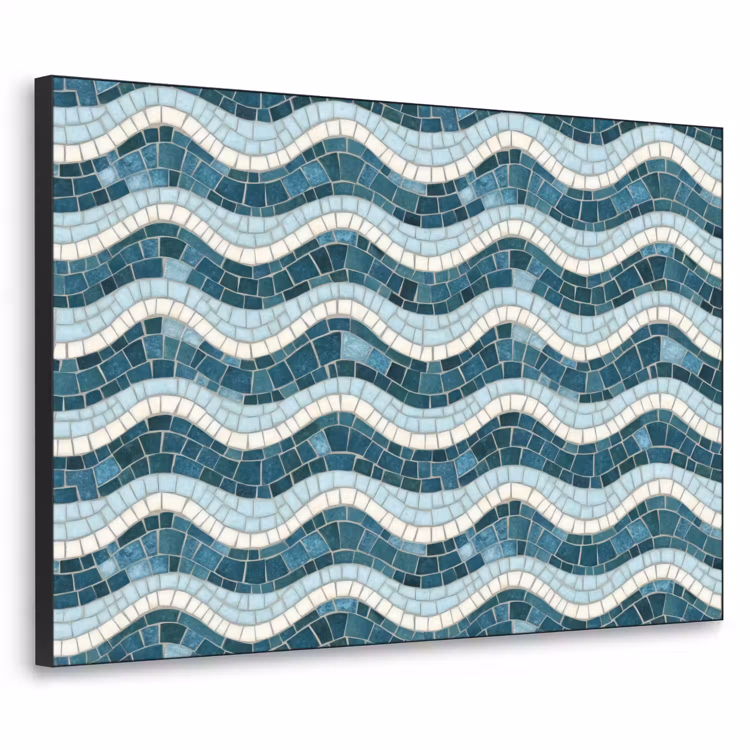Blauw - Wit - Mozaïek - Golvend Textielframe zwart klein 947 -3d