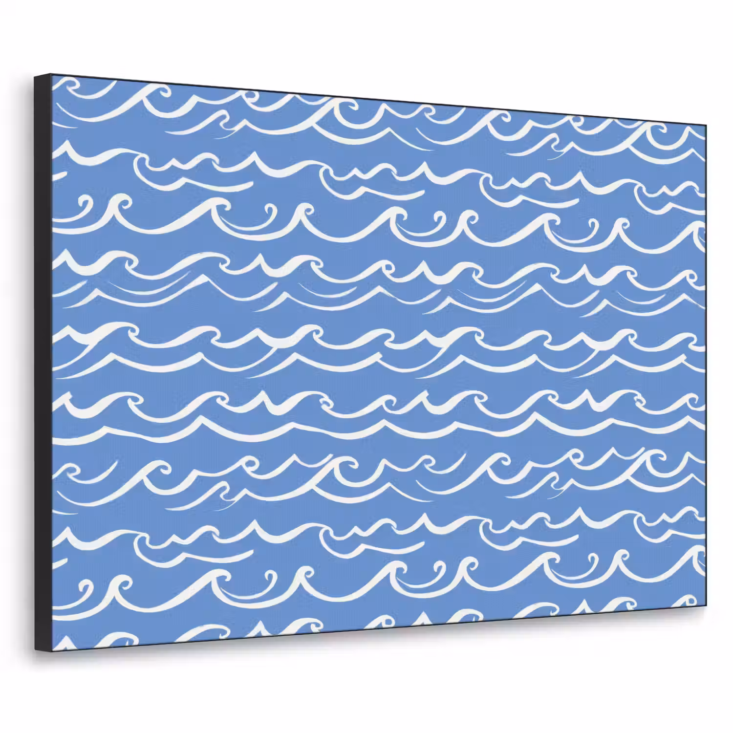 Blauw - Wit - Simpel - Getekend - Golven Textielframe zwart klein 947 -3d