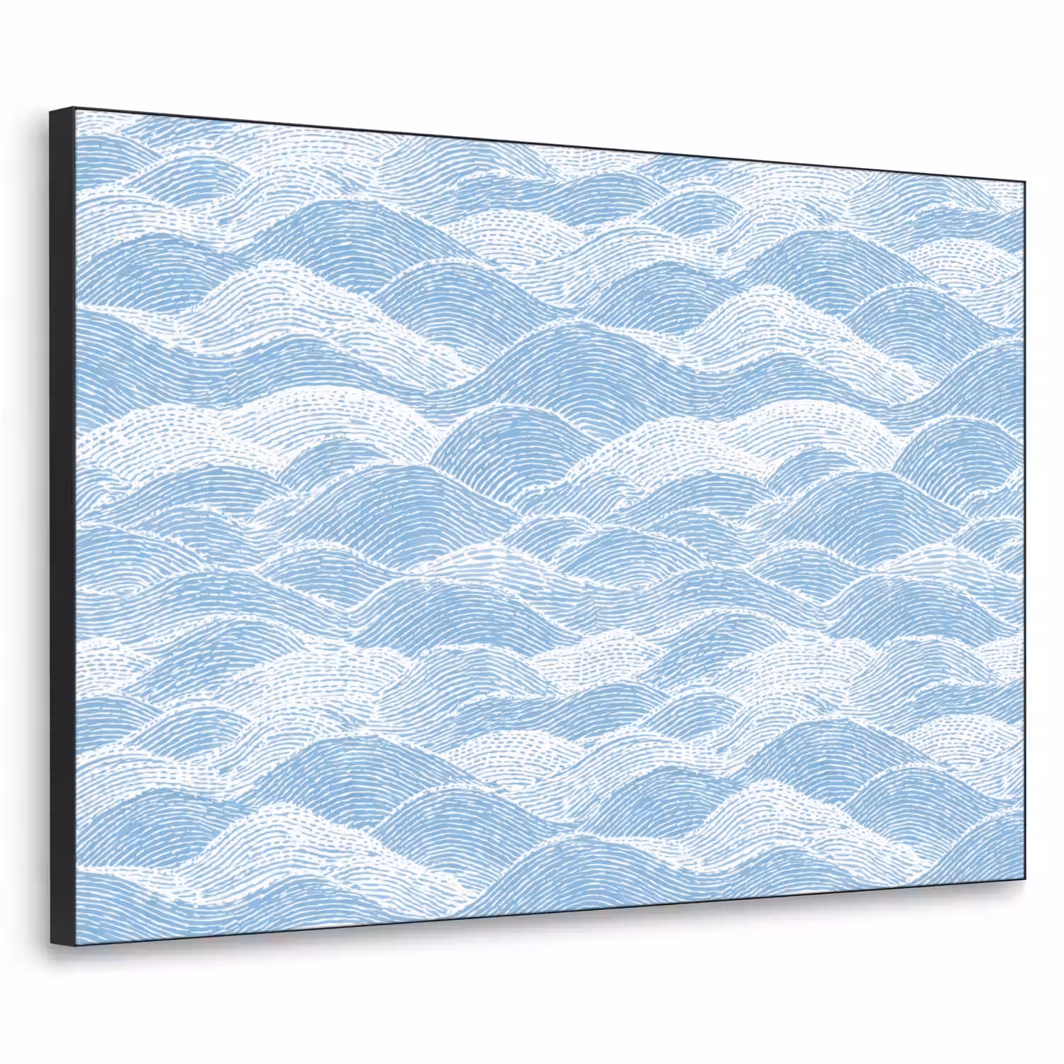 Blauw - Wit - Golven - Getekend Textielframe zwart klein 947 -3d