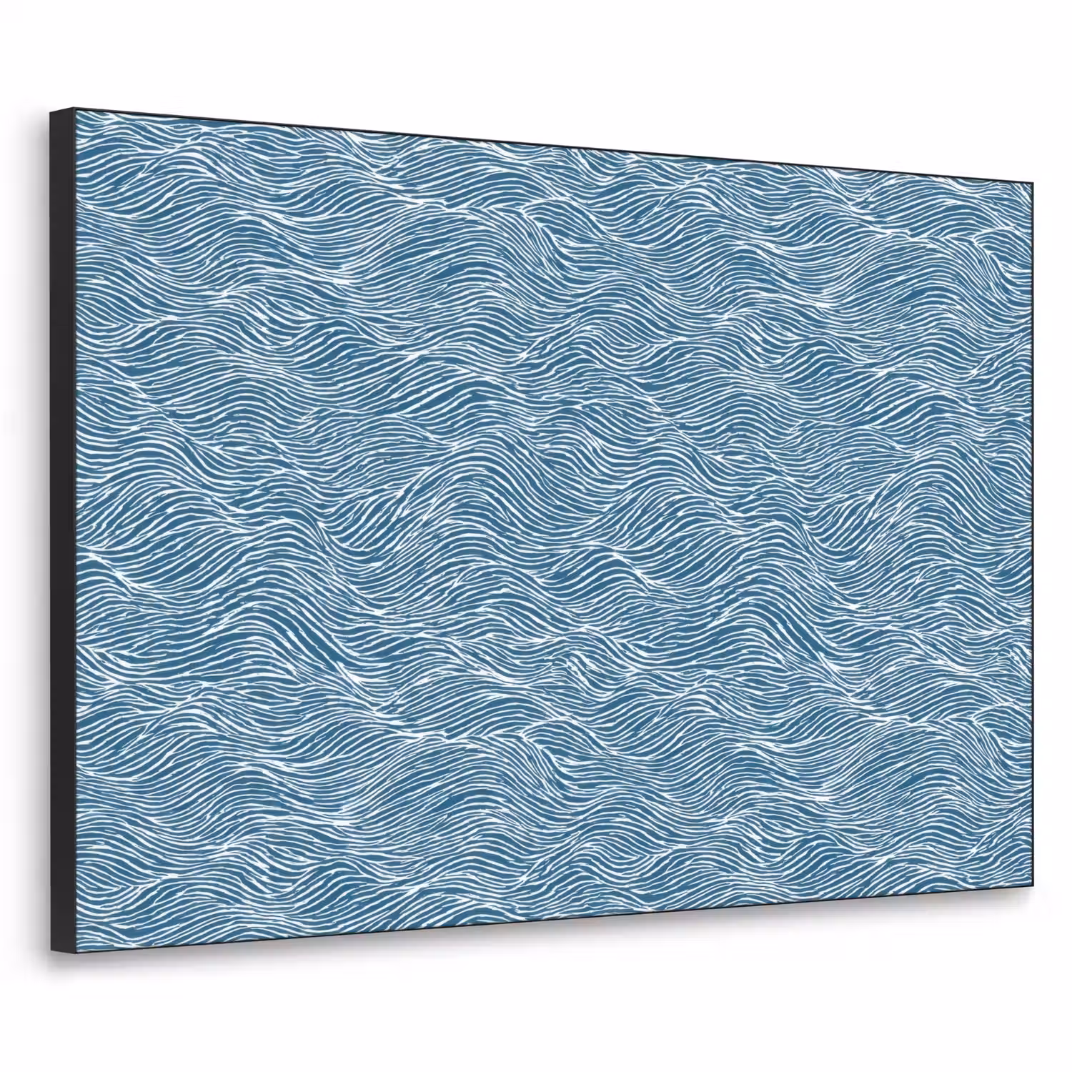 Blauw - Wit - Golven - Getekend - Textuur Textielframe zwart klein 947 -3d