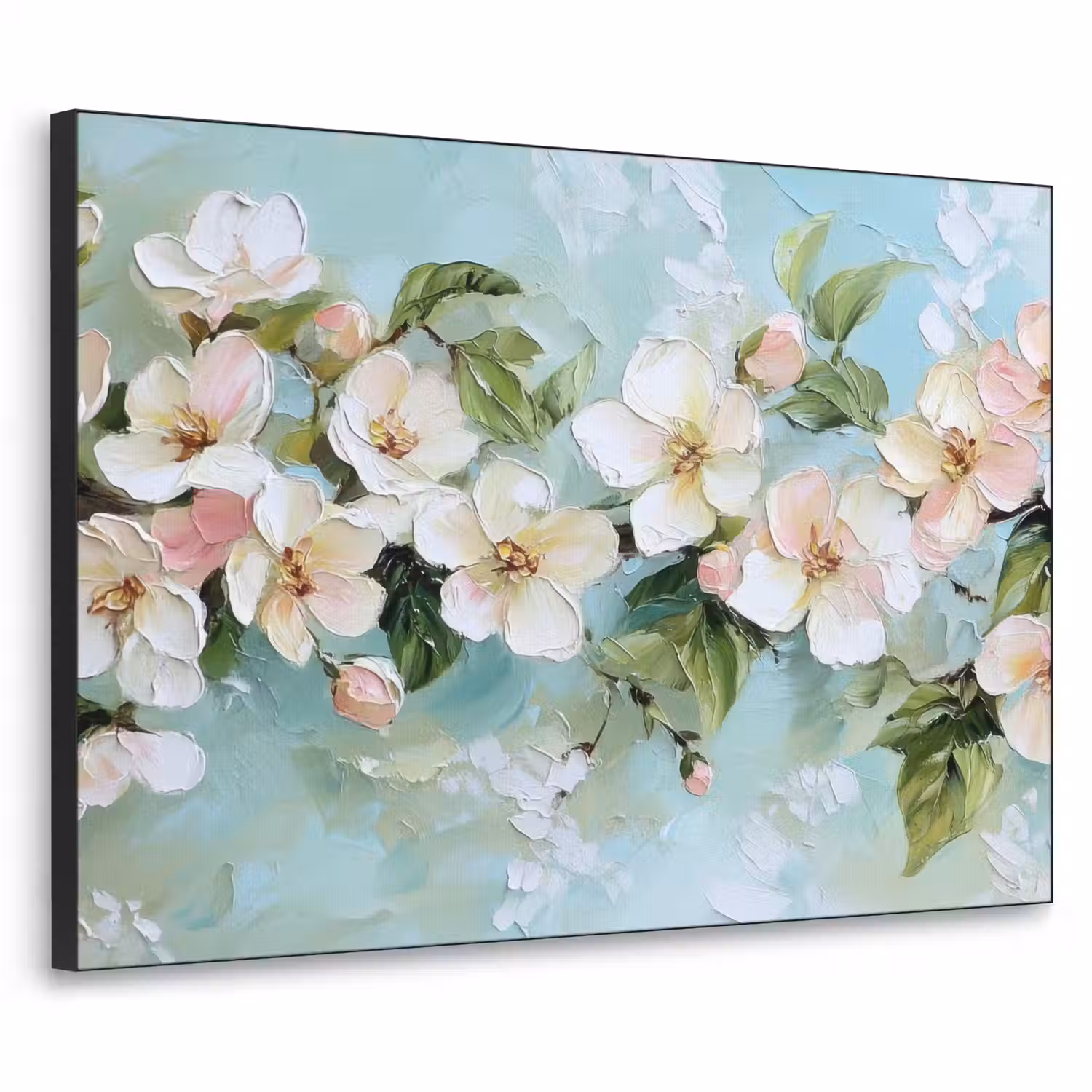Bloesem - Bladeren - Lichtblauw Textielframe - compleet frame klein -3d