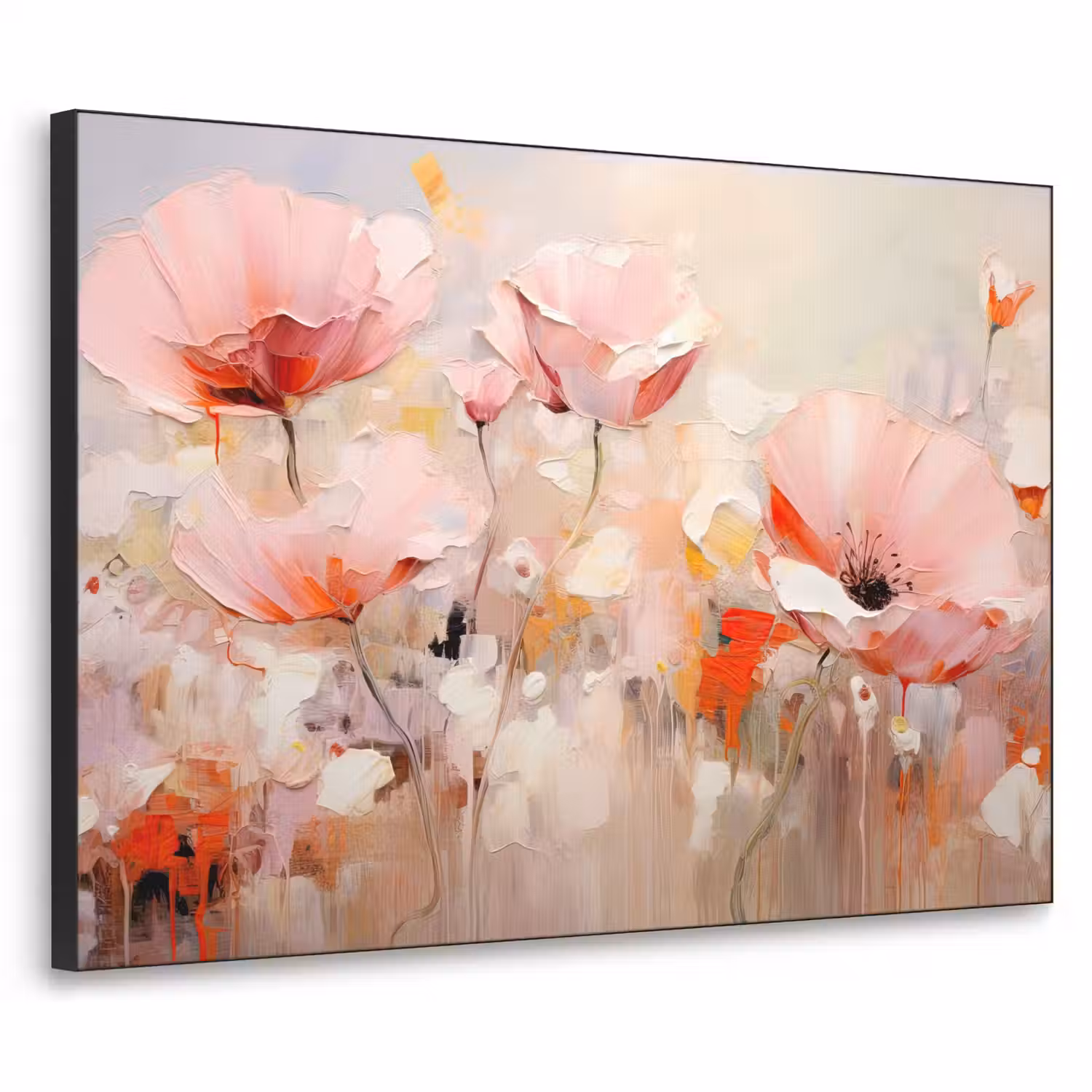 Bloemen - Watercolor - Roze - Abstract - Kunst Textielframe zwart klein -3d