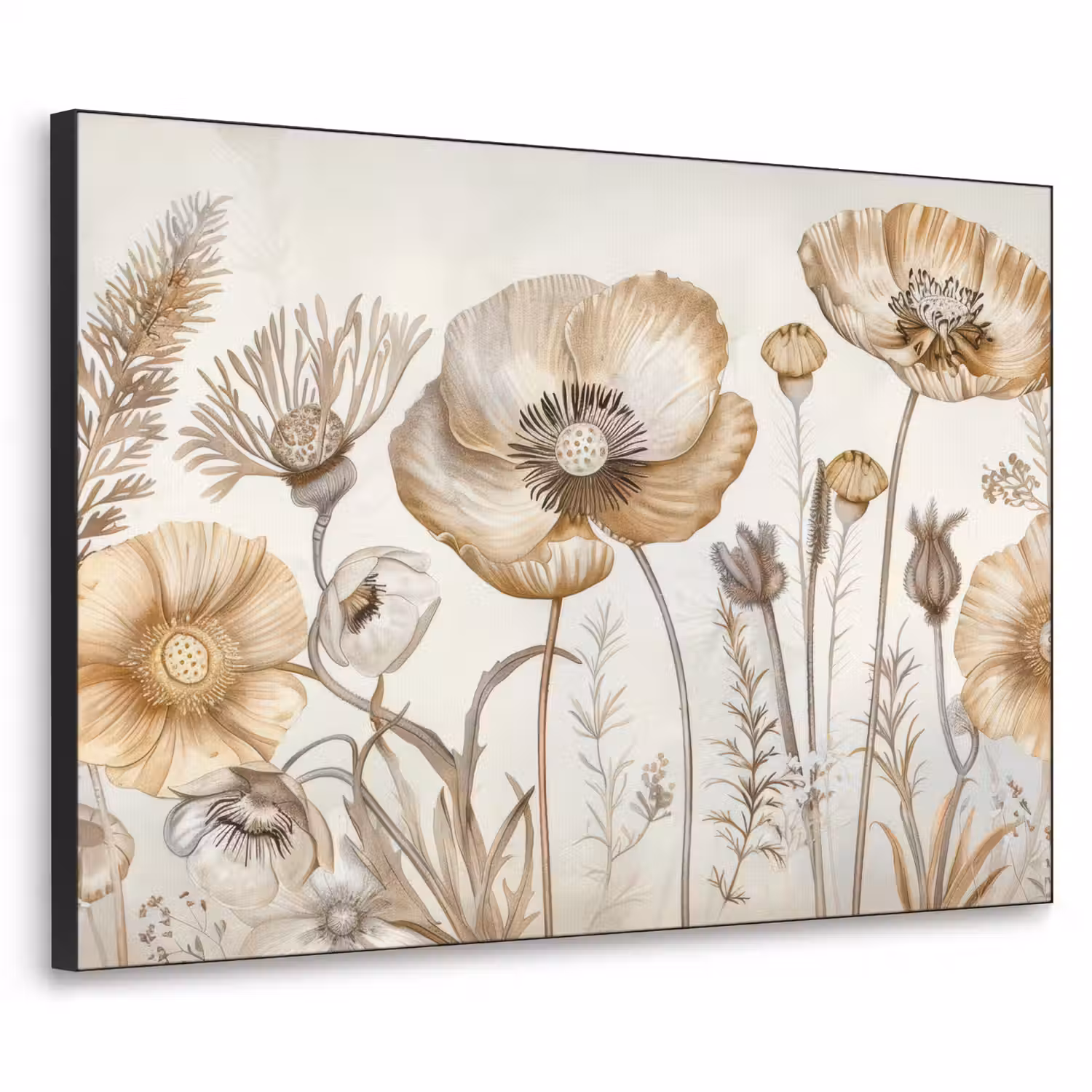 Bloemen - Beige - Natuur - Illustratie Textielframe - compleet frame klein -3d
