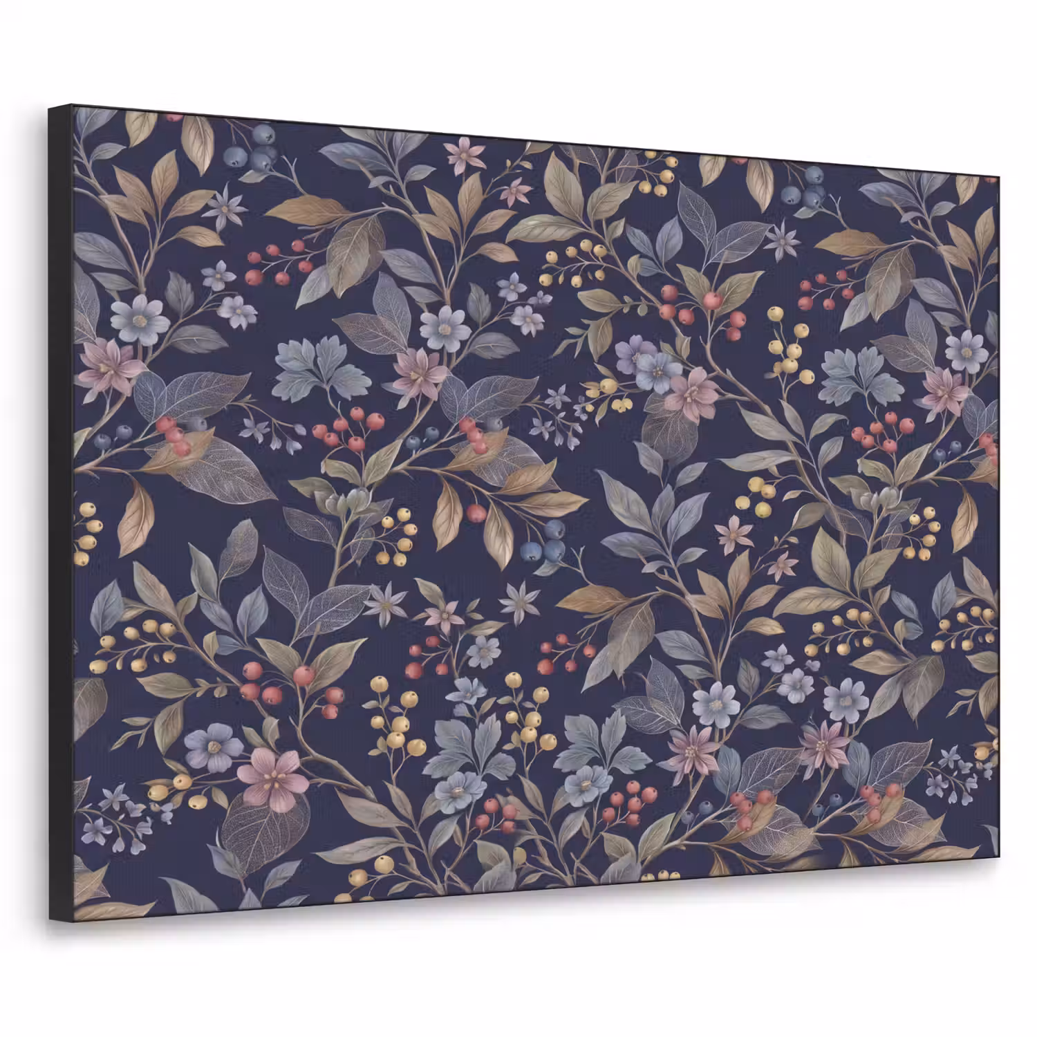 Bloemen - Bladeren - Patroon - Botanisch - Donkerblauw Textielframe zwart klein -3d