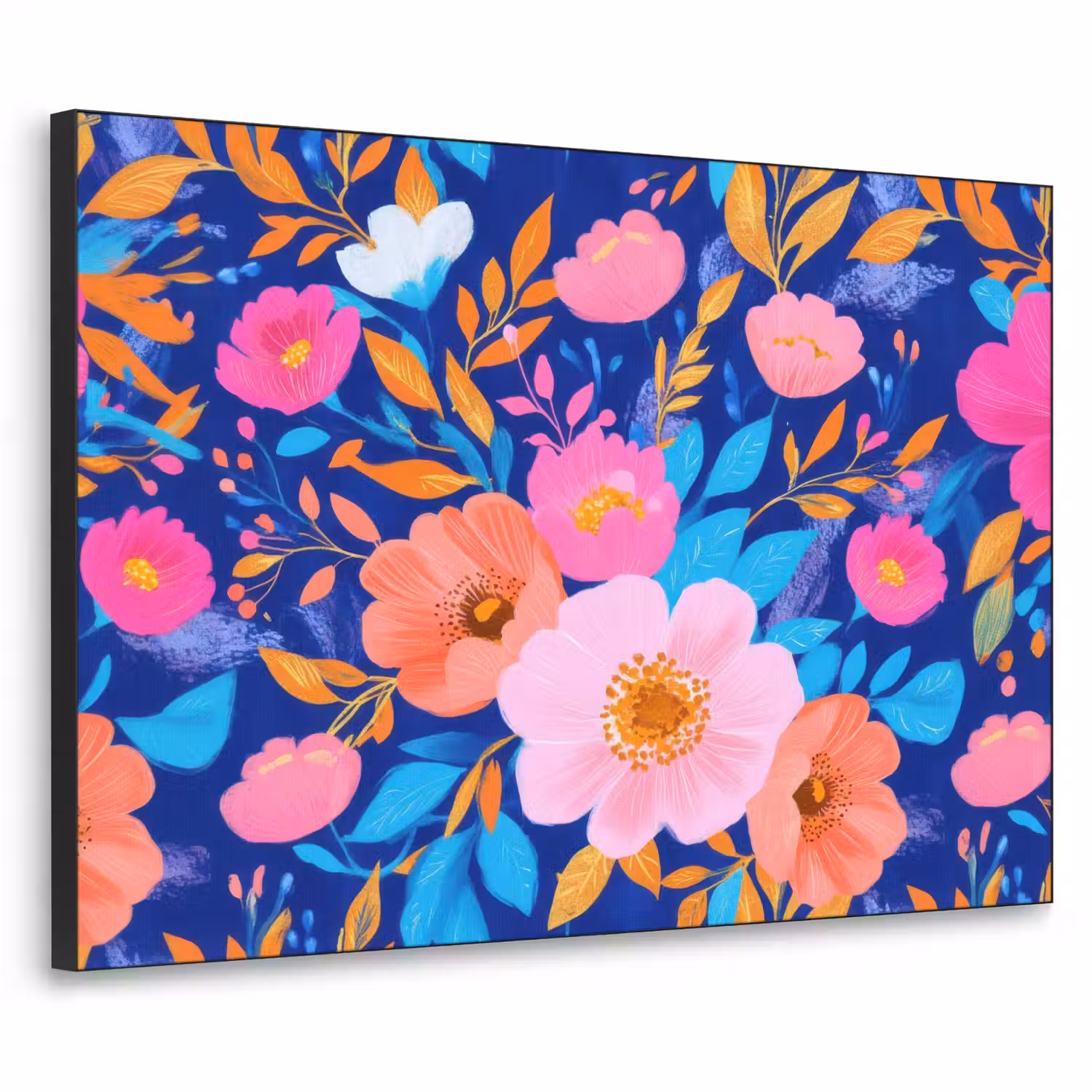 Bloemen - Blauw - Roze Textielframe - compleet frame klein -3d