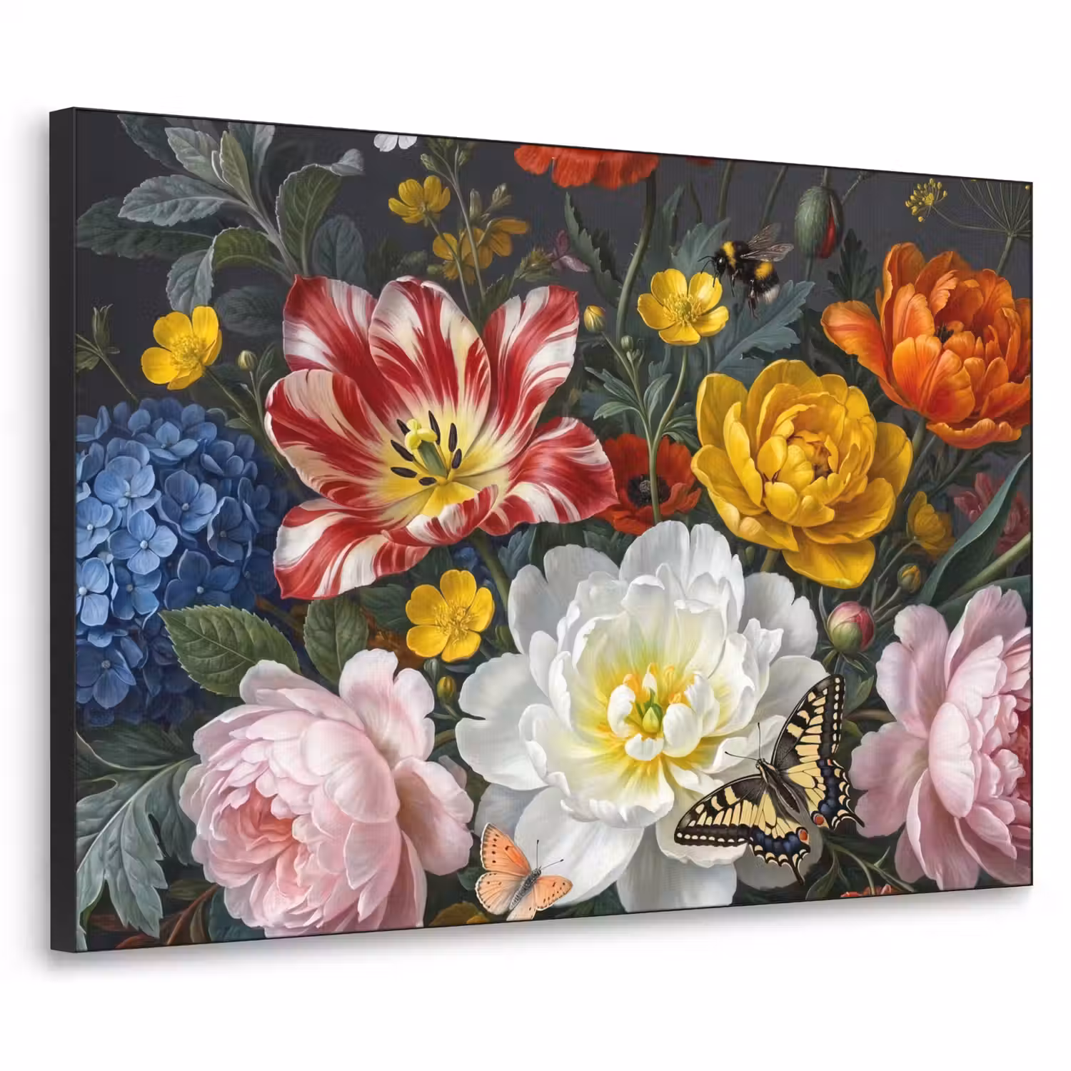 Bloemen - Boeket - Klassiek - Kleurrijk - Natuur Textielframe zwart klein -3d