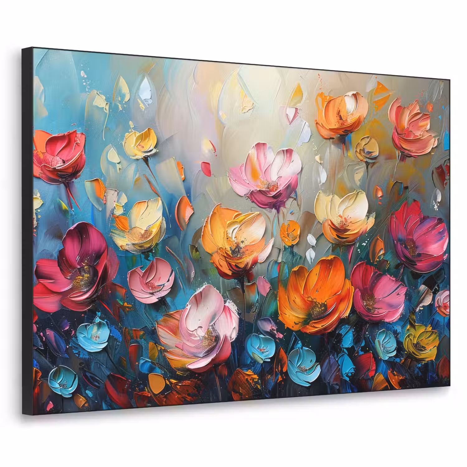 Bloemen - Kleurrijk - Abstract - Verf - Natuur Textielframe zwart klein -3d