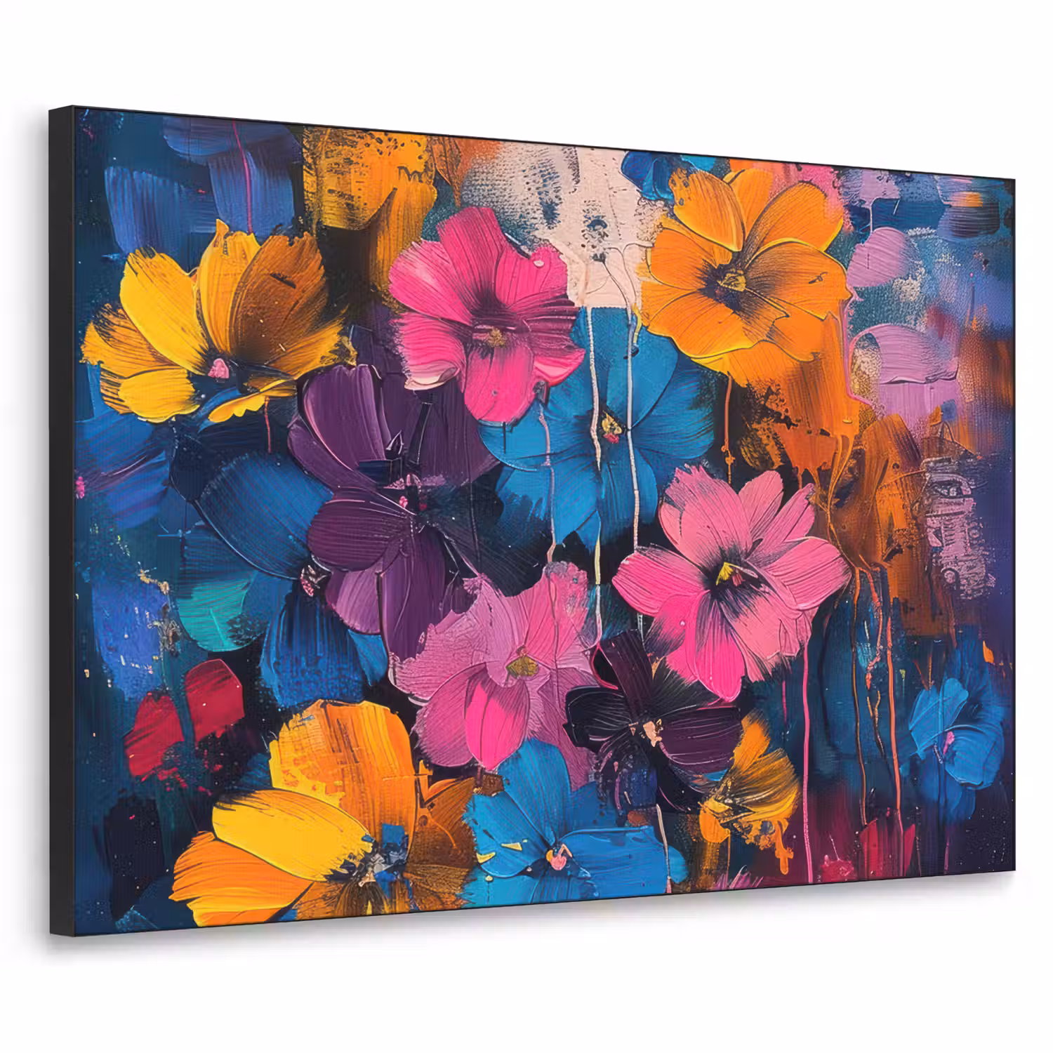 Bloemen - Kleurrijk - Abstract - Modern Textielframe - compleet frame klein -3d