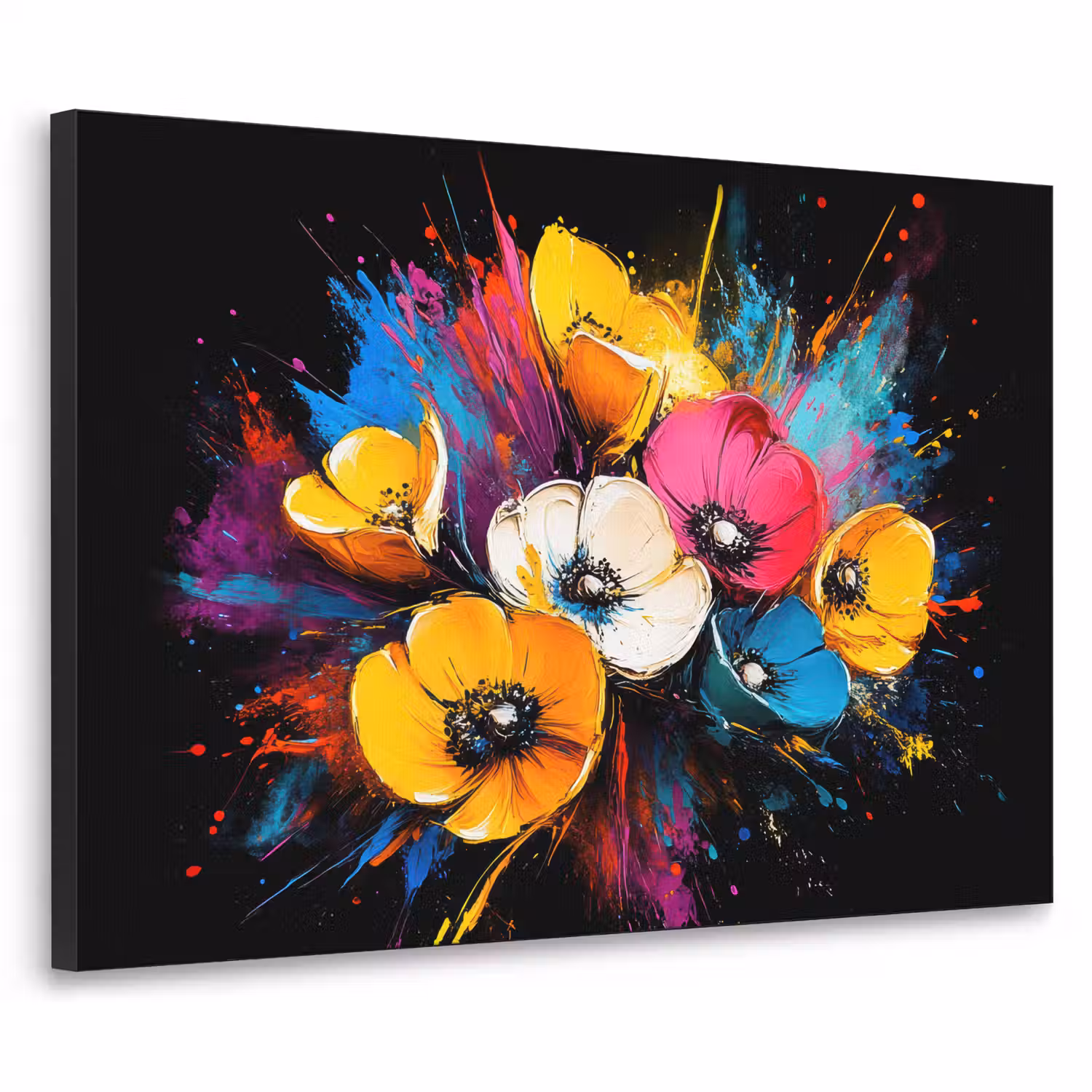 Bloemen - Kleurrijk - Graffiti - Modern - Boeket Textielframe - compleet frame klein -3d