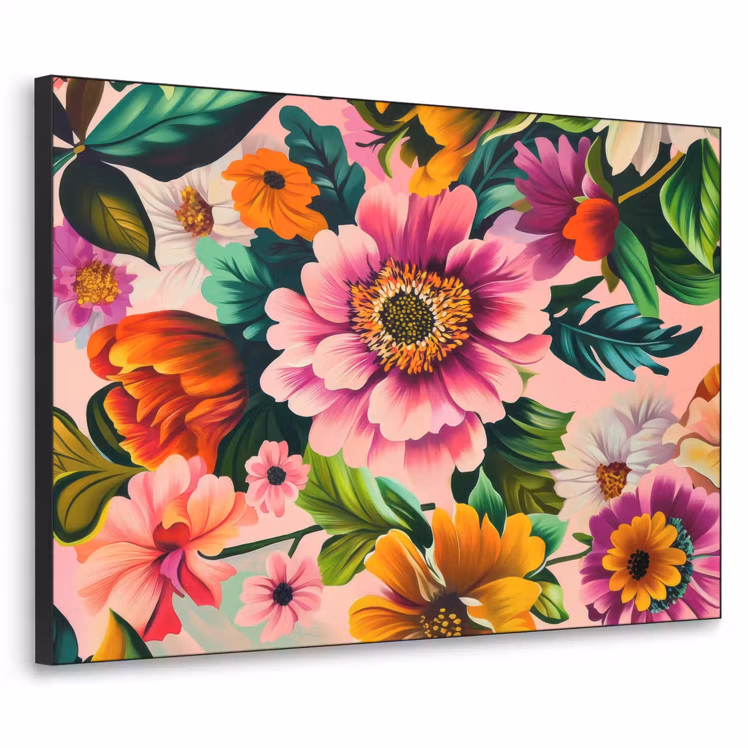 Bloemen - Kleurrijk - Roze Textielframe - compleet frame klein -3d