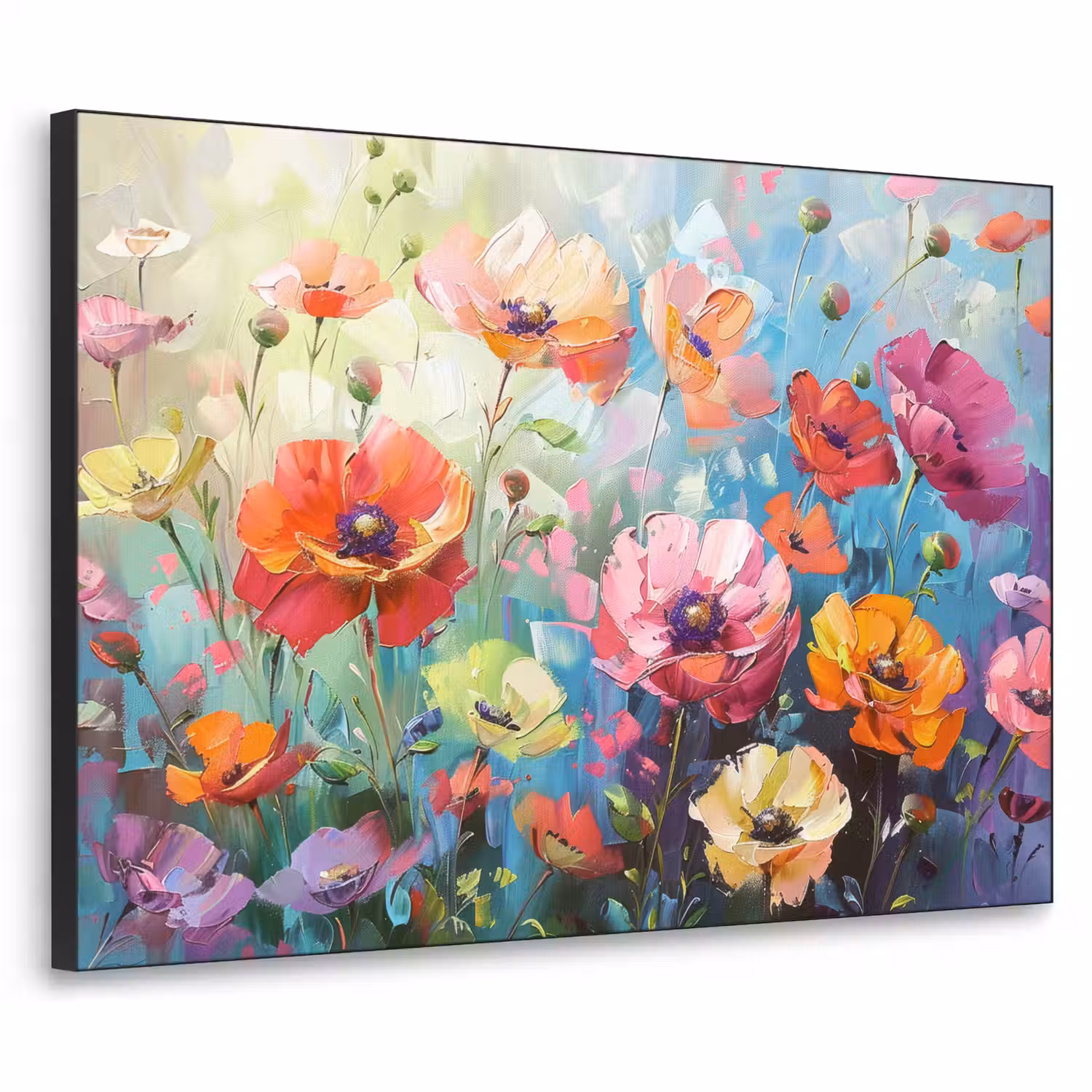 Bloemen - Kleurrijk - Waterverf - Natuur - Zomer Textielframe zwart klein -3d