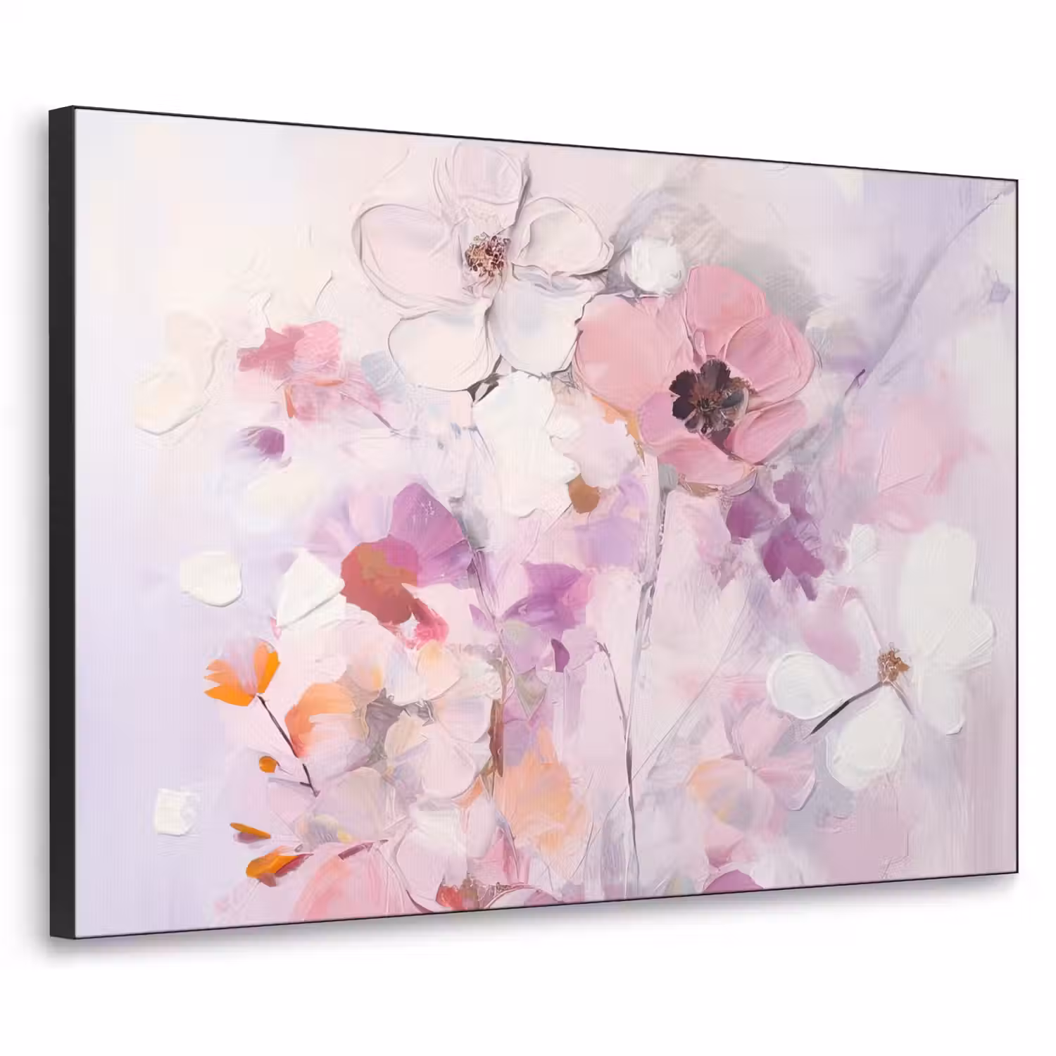 Bloemen - Lila - Watercolor - Kunst Textielframe zwart klein -3d
