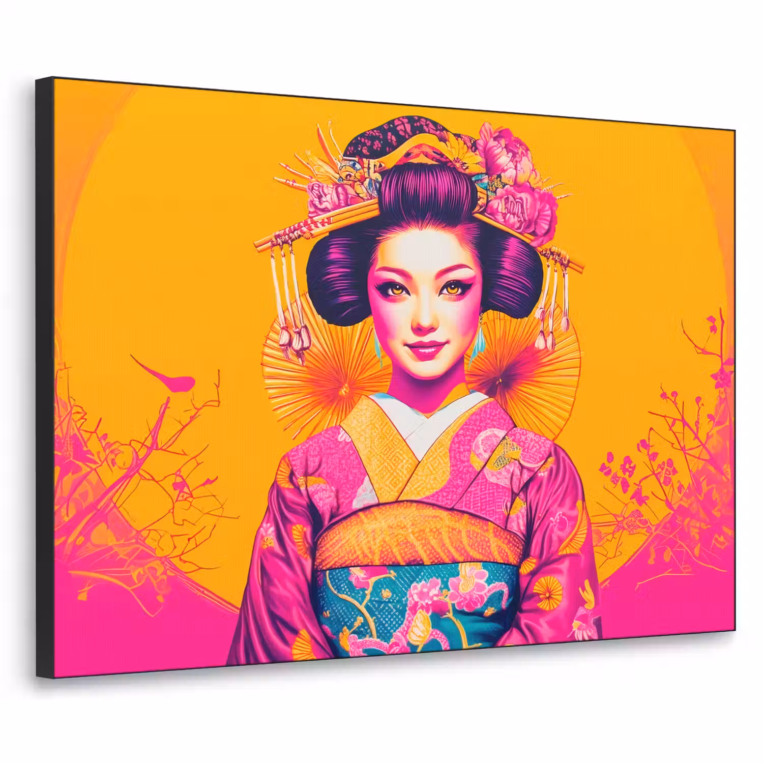 Bloemen - Vrouw - Kimono - Roze Textielframe - compleet frame klein -3d