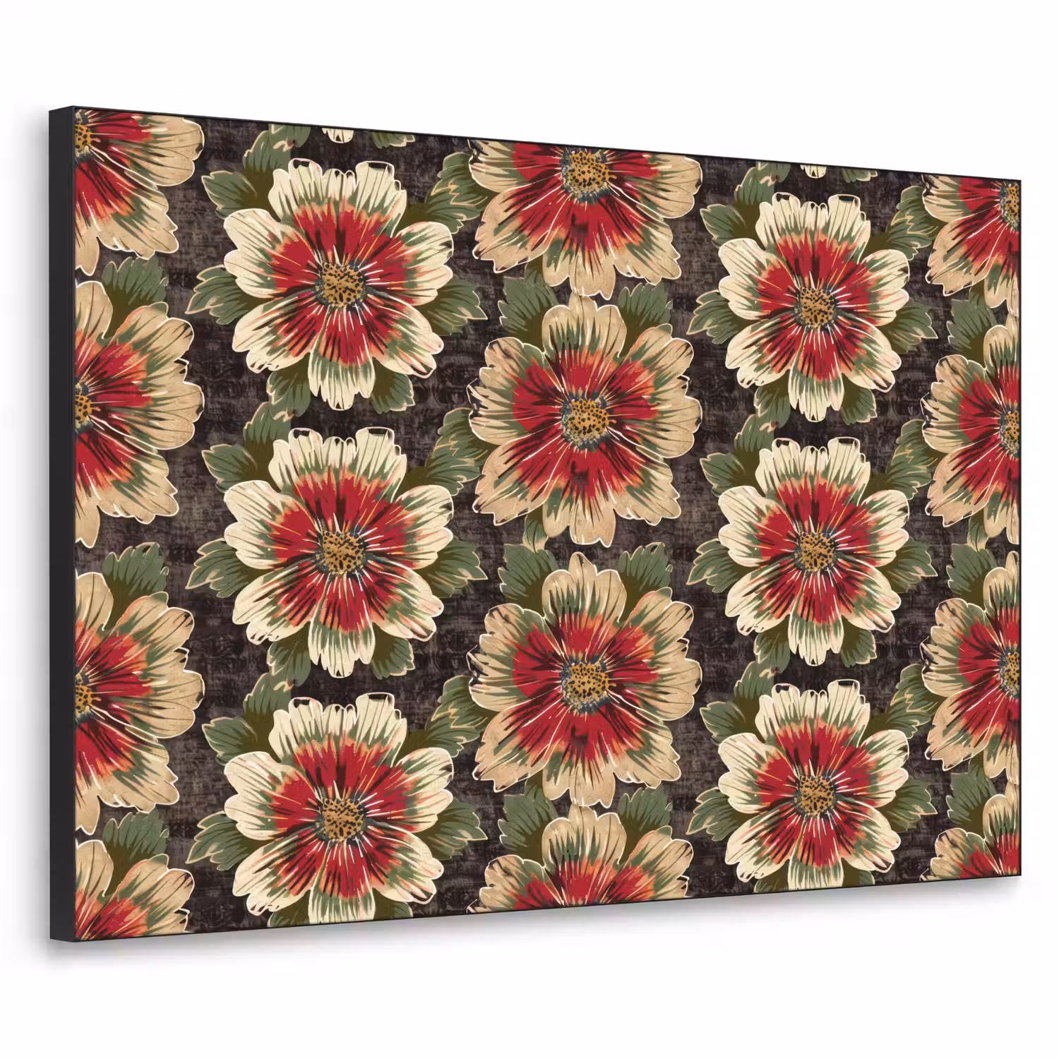Bloemen - Klassiek - Patroon - Rood Textielframe zwart klein 947 -3d