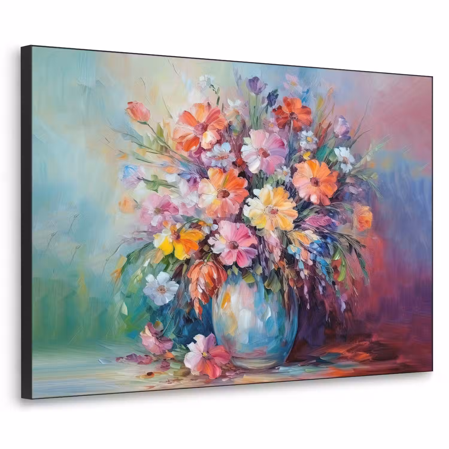 Bloemen - Kunst - Schilderij - Lente - Boeket Textielframe zwart klein -3d