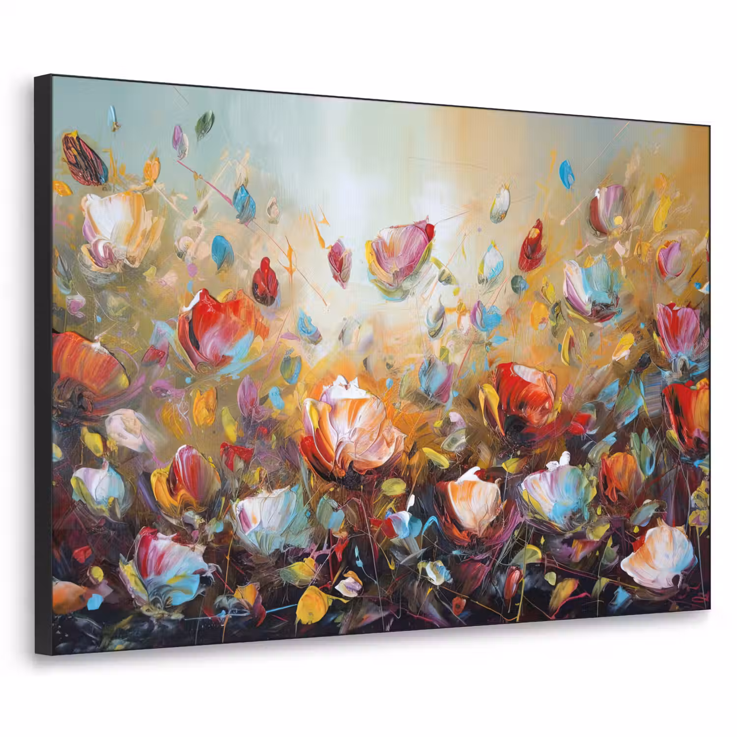 Bloemen - Kunst - Natuur - Olieverf Textielframe zwart klein -3d