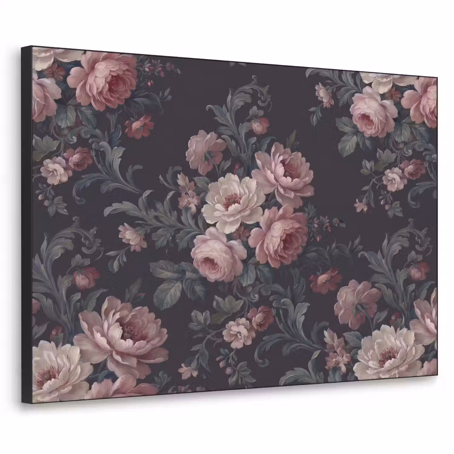 Bloemen - Patroon - Sierlijk - Roze - Donker Textielframe zwart klein -3d