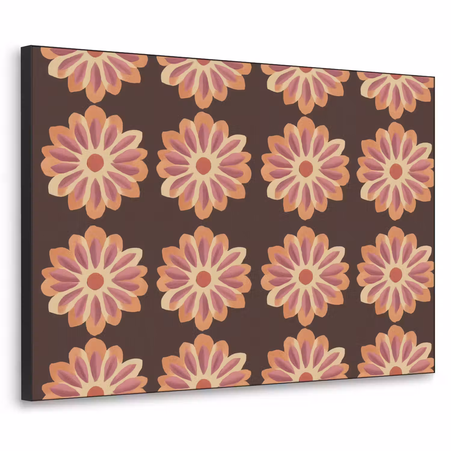 Bloemen - Patroon - Bruin Textielframe zwart klein 947 -3d