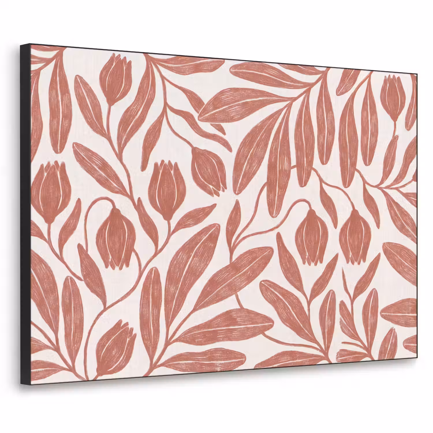 Bloemen - Patroon - Modern - Natuur - Bruin Textielframe zwart klein -3d