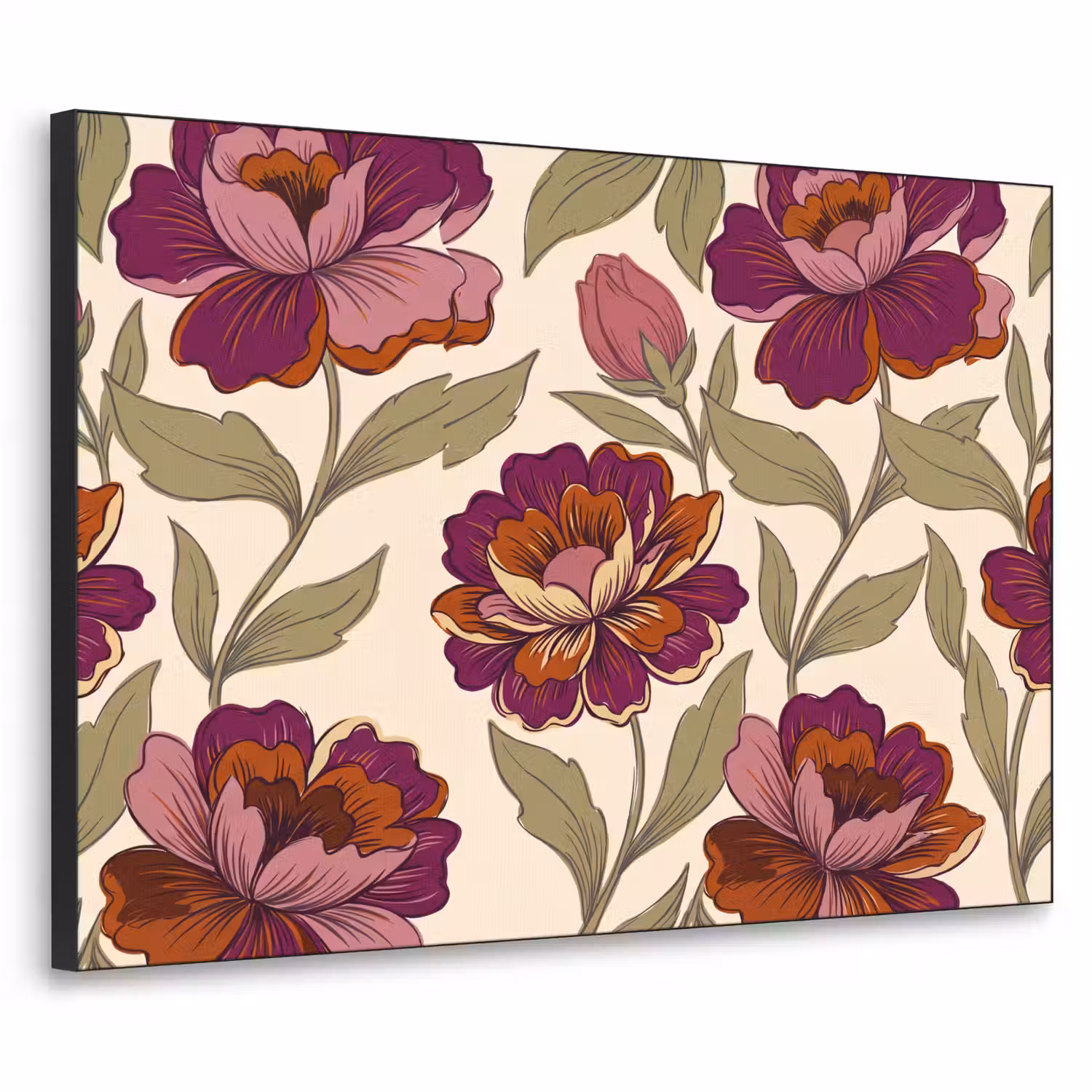 Bloemen - Patroon - Natuur - Modern - Paars Textielframe zwart klein -3d