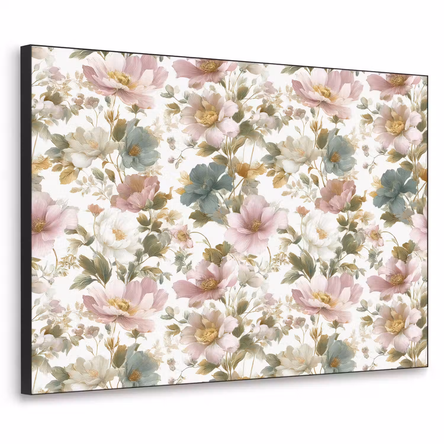 Bloemen - Patroon - Pastel Textielframe zwart klein 947 -3d