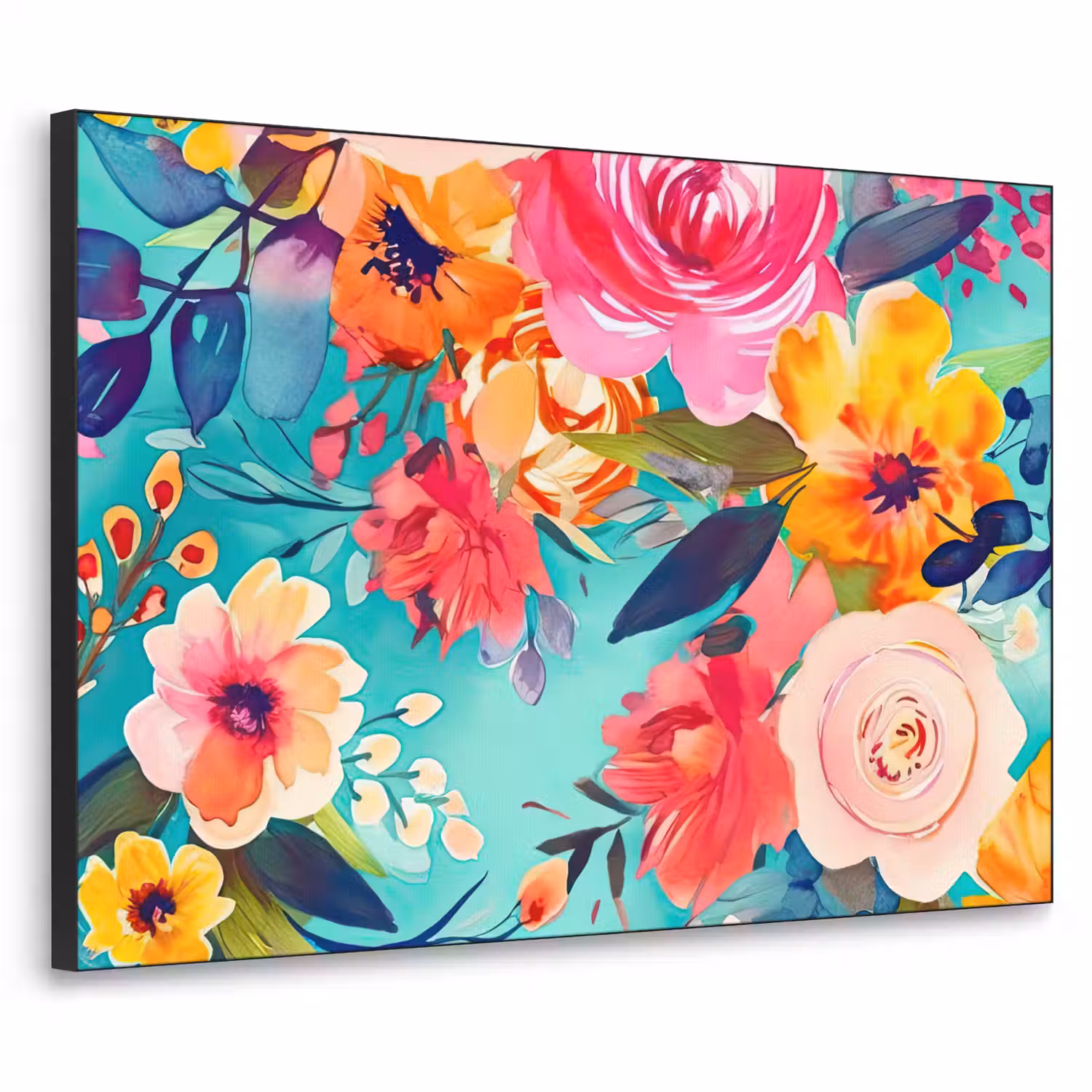 Bloemen - Olieverf - Kleurrijk - Natuur Textielframe zwart klein -3d