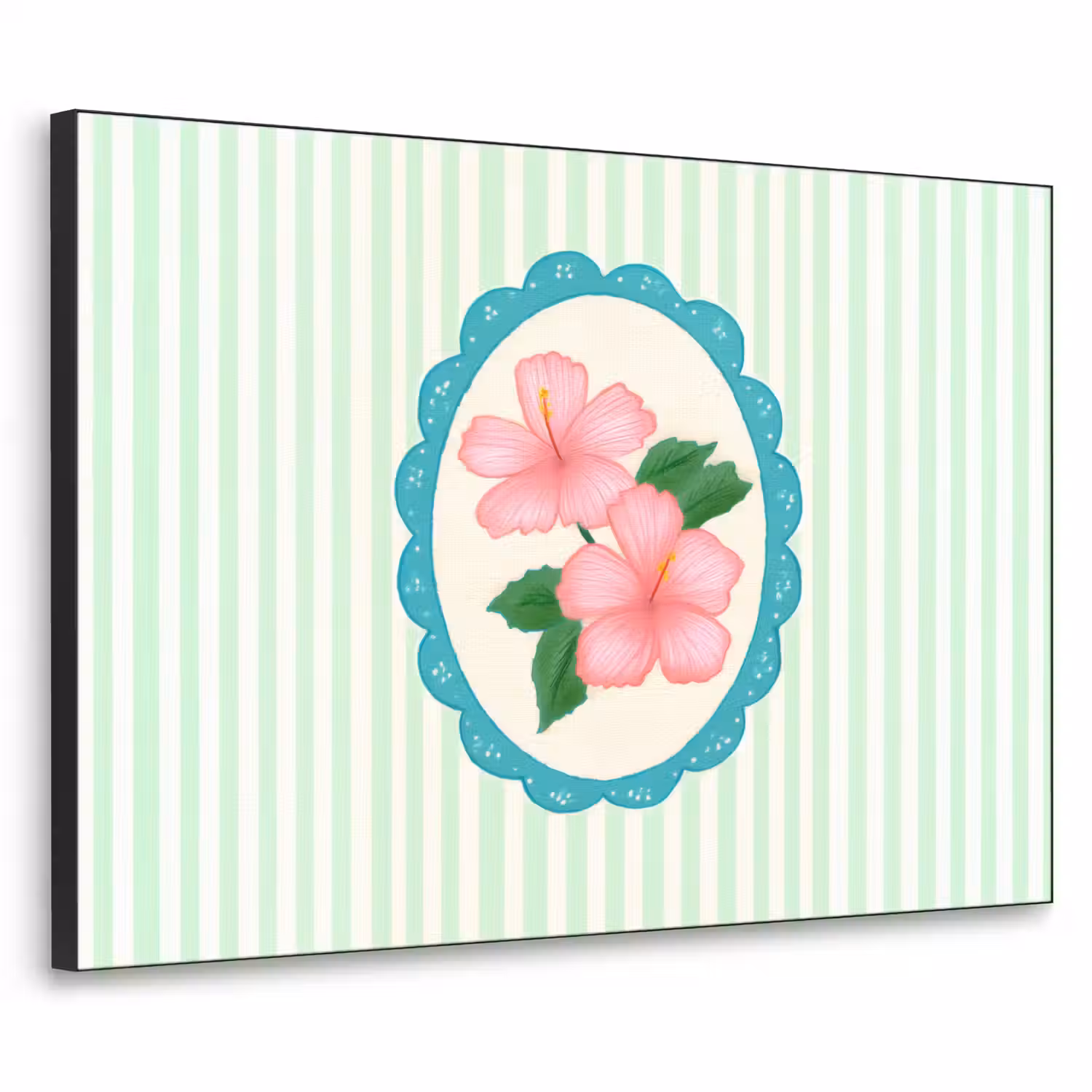 Bloemen - Ovaal - Strepen - Groen Textielframe - compleet frame klein -3d