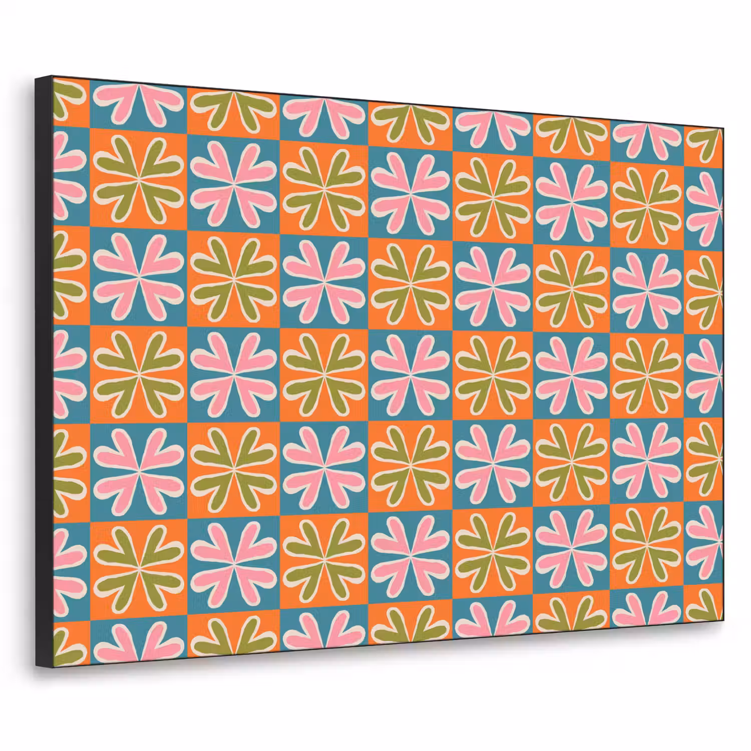 Bloemen - Retro - Patroon - Kleurrijk Textielframe - compleet frame klein 947 -3d