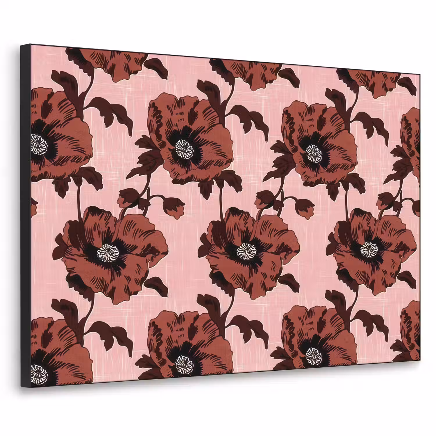 Bloemen - Retro - Rood Textielframe zwart klein 947 -3d
