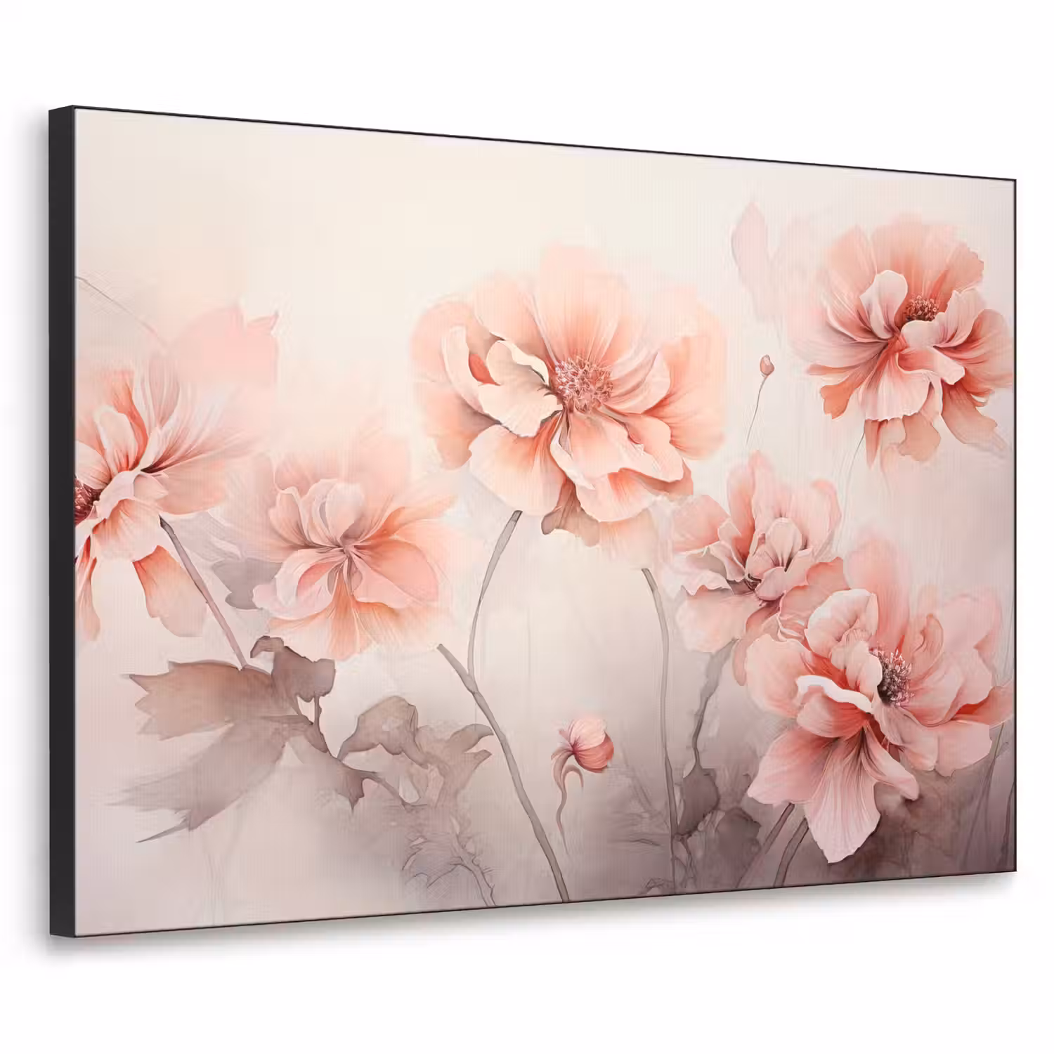 Bloemen - Roze - Kunst - Abstract - Aquarel Textielframe zwart klein -3d