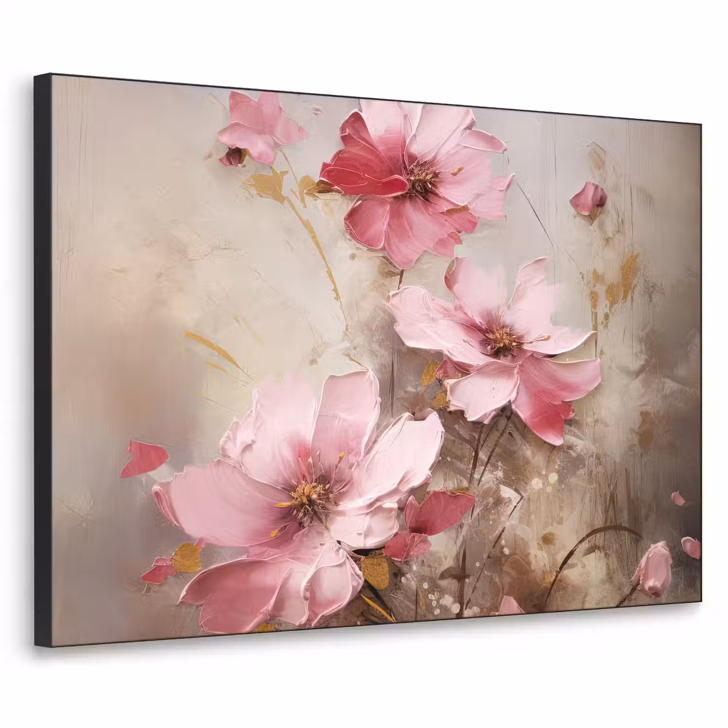 Bloemen - Roze - Kunst - Watercolor Textielframe zwart klein -3d