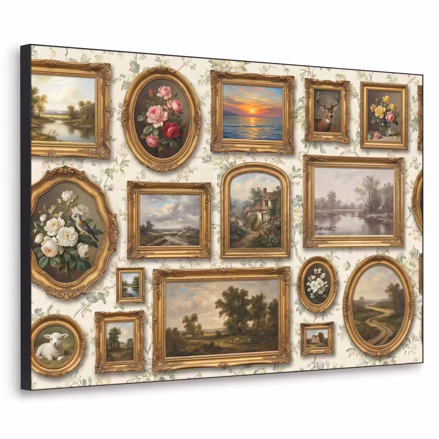 Bloemen - Roze - Stilleven - Klassiek Textielframe zwart klein -3d