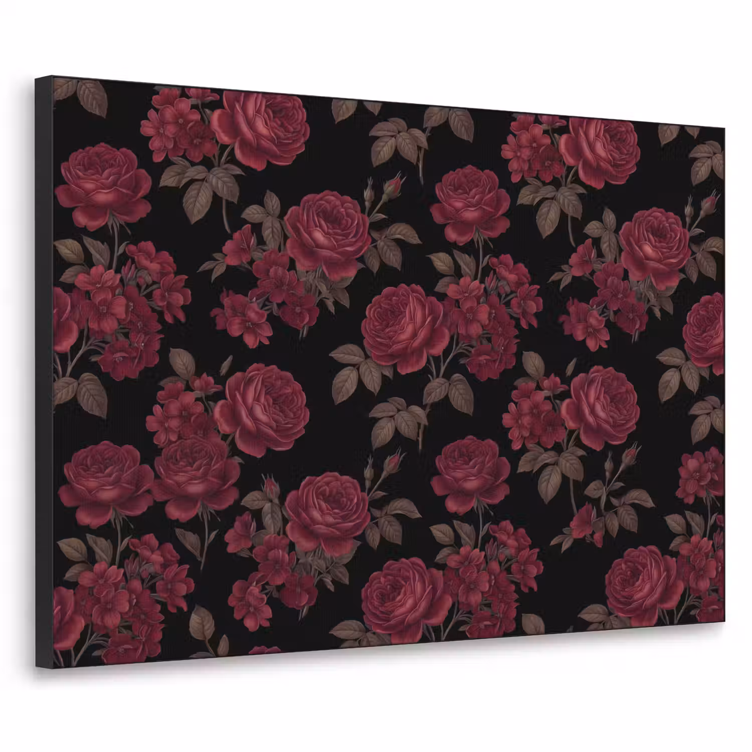 Bloemen - Roos - Patroon - Klassiek - Rood Textielframe zwart klein -3d