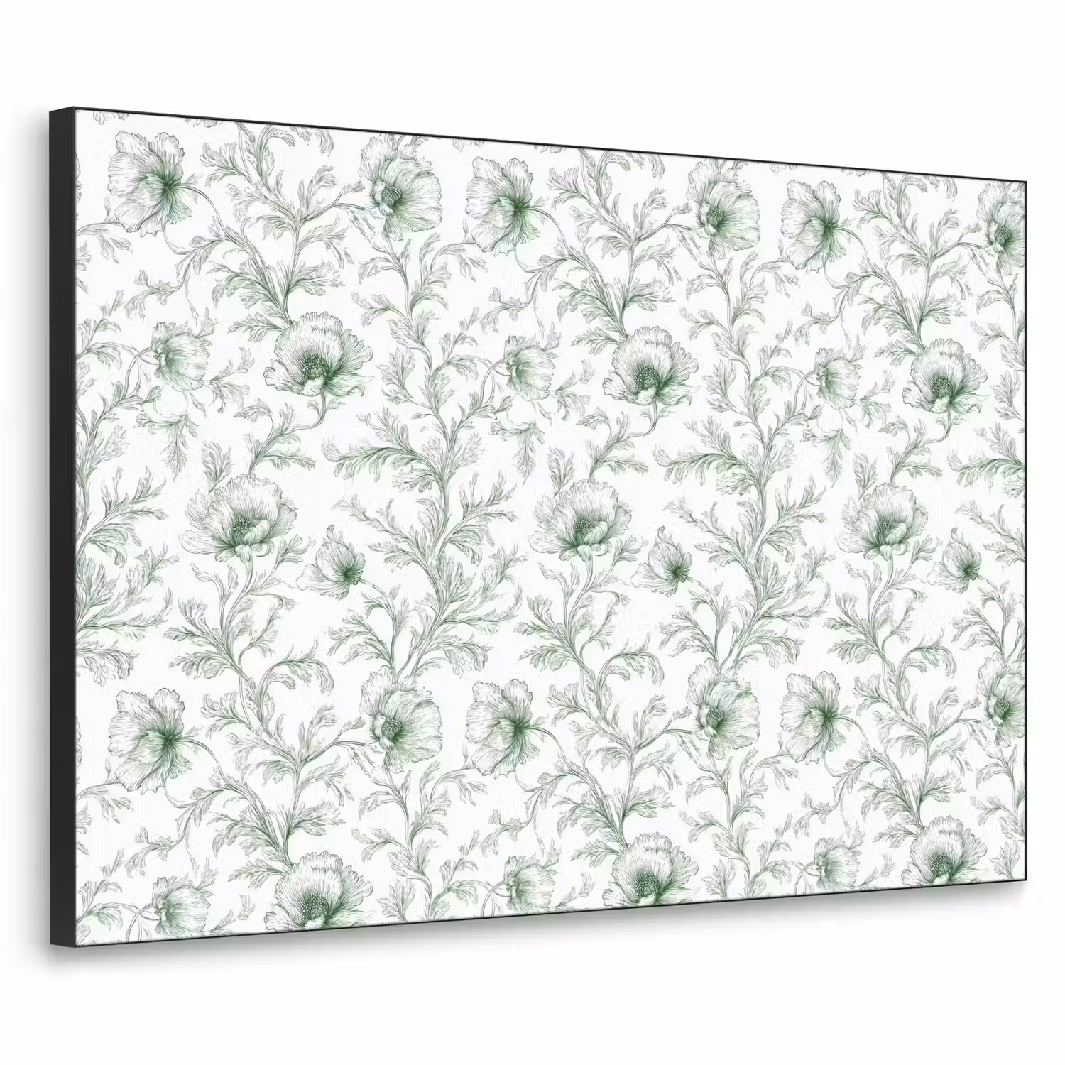 Bloemen - Getekend - Groen Textielframe zwart klein 947 -3d