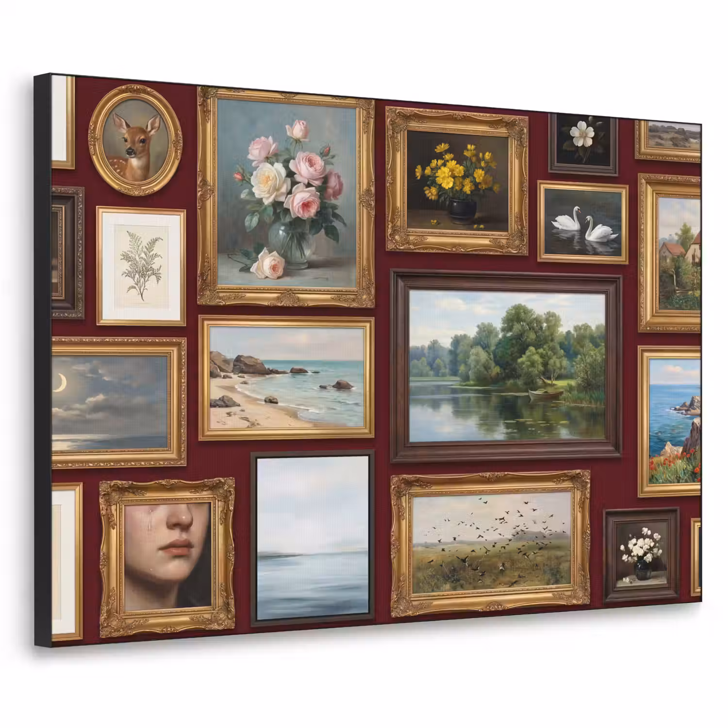 Bloemen - Vaas - Klassiek - Kunst - Rood Textielframe zwart klein -3d