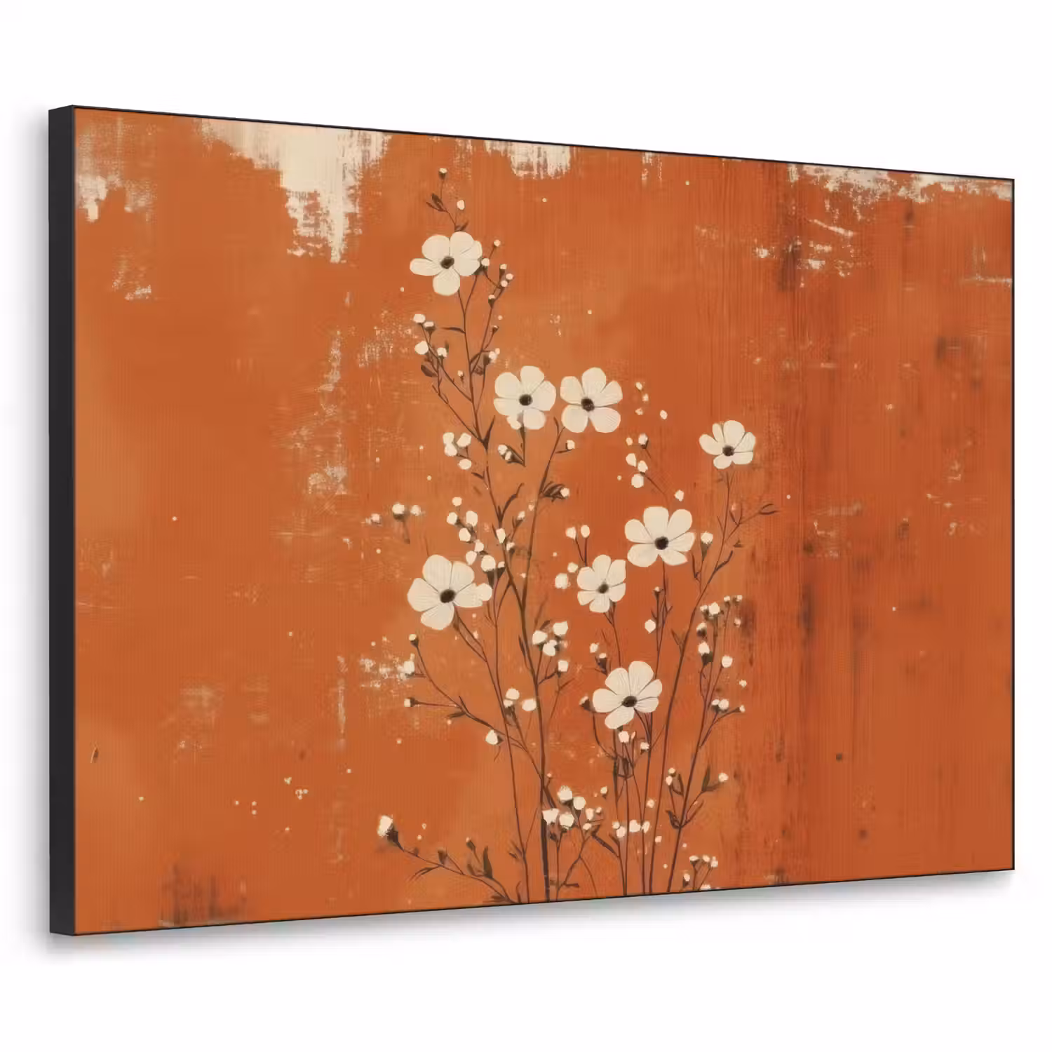 Bloemen - Wit - Subtiel - Roestkleur Textielframe - compleet frame klein -3d