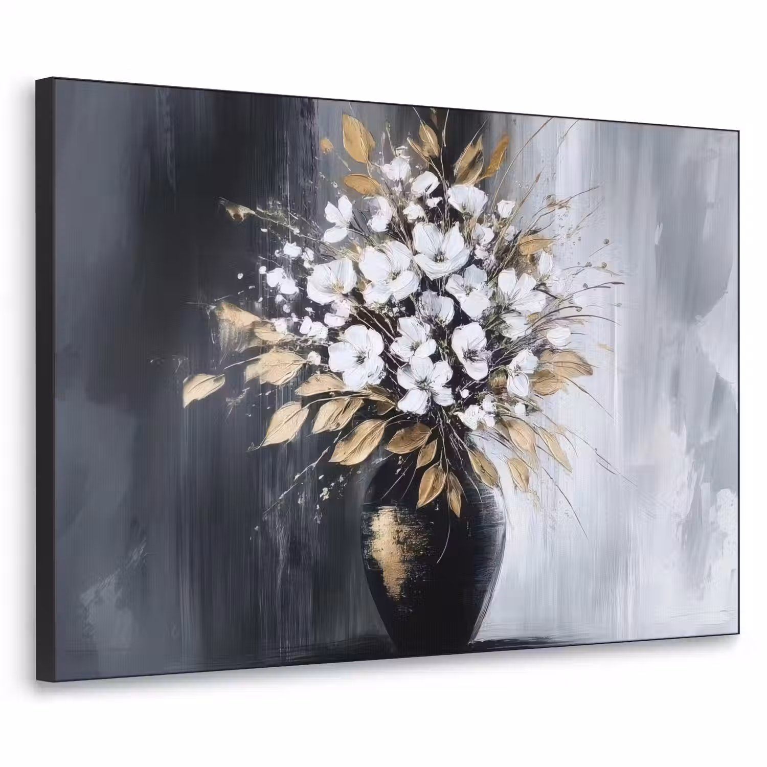 Bloemen - Wit - Vaas - Abstract Textielframe - compleet frame klein -3d