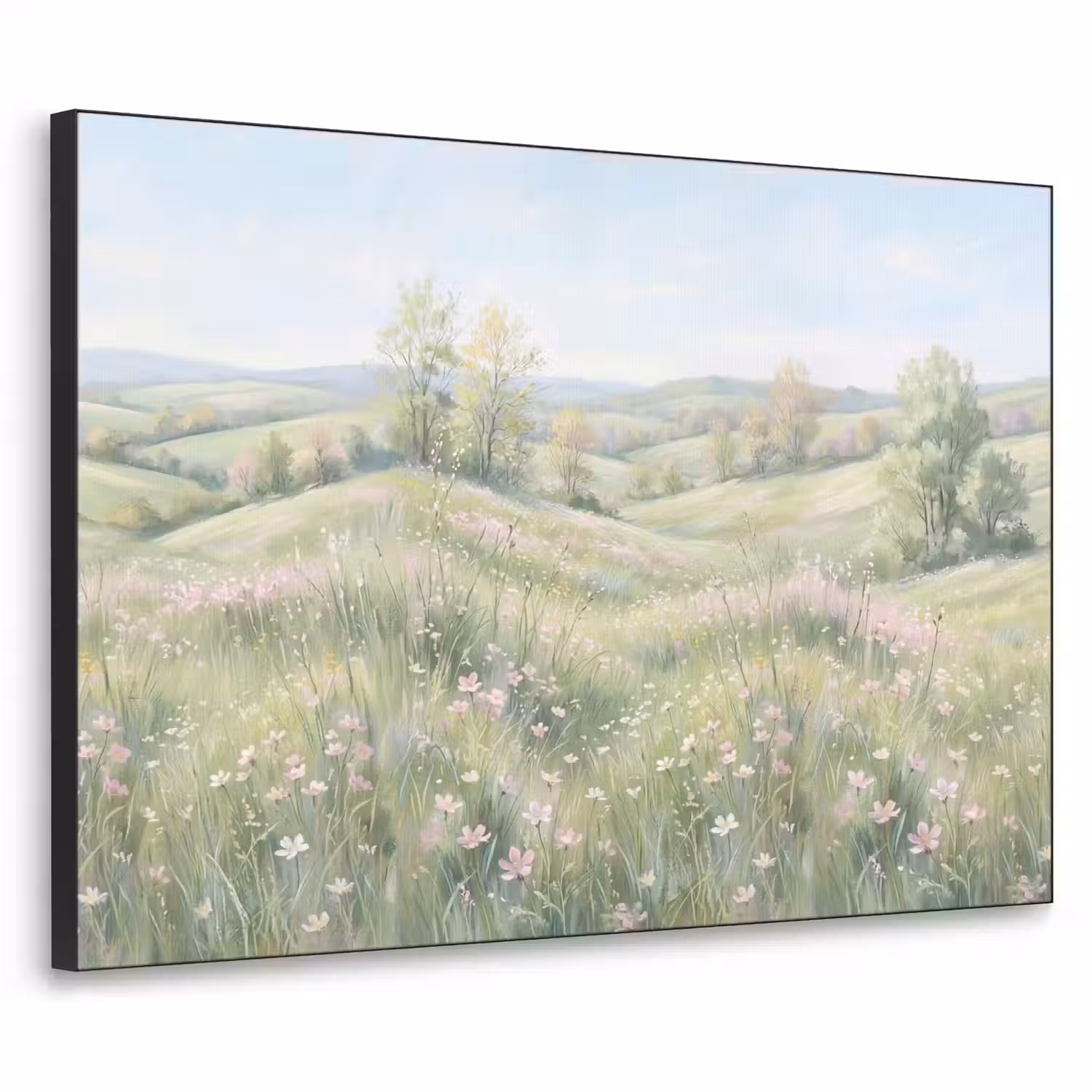 Bloemen veld - Bloemen - Groen Textielframe zwart klein -3d