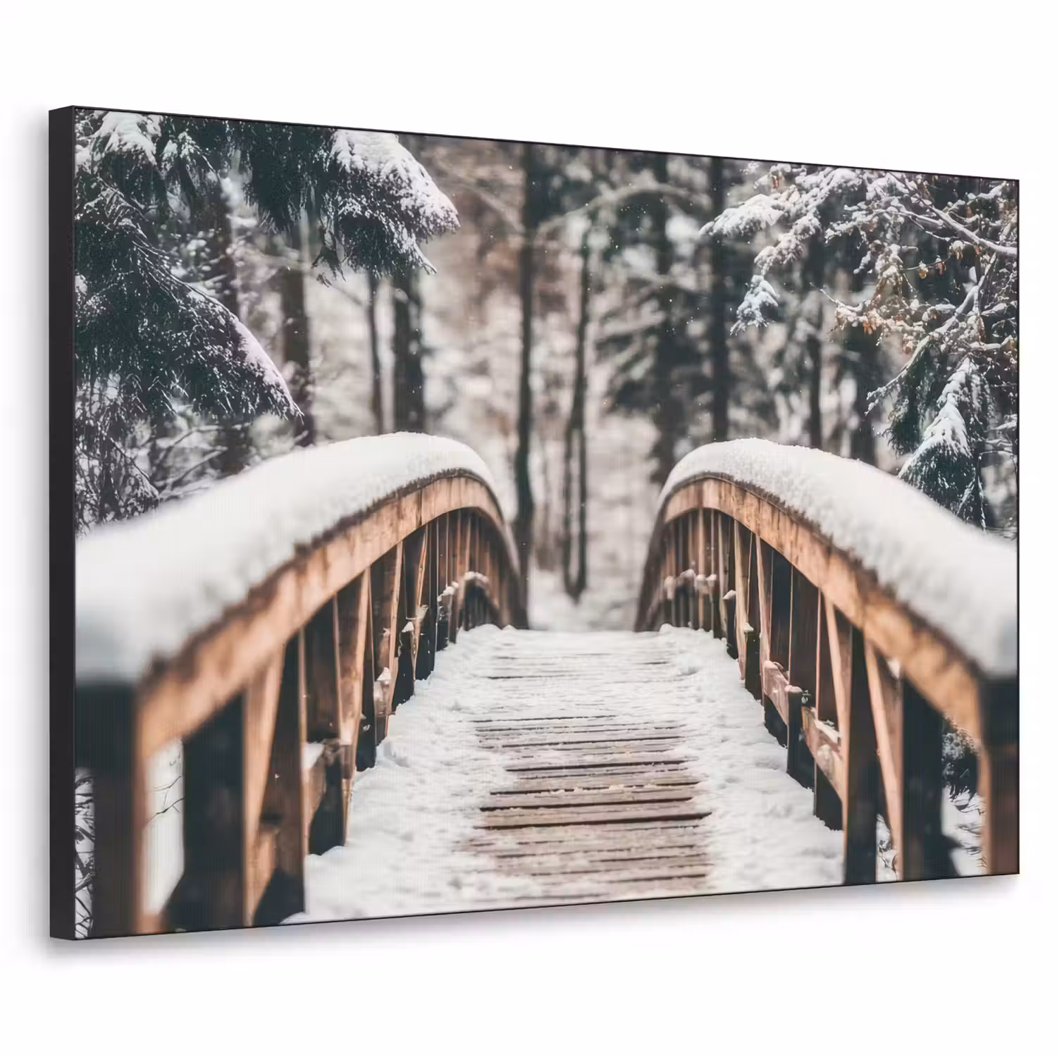 Brug - Winterlandschap - Bos - Natuur - Sneeuw Textielframe - compleet frame klein -3d