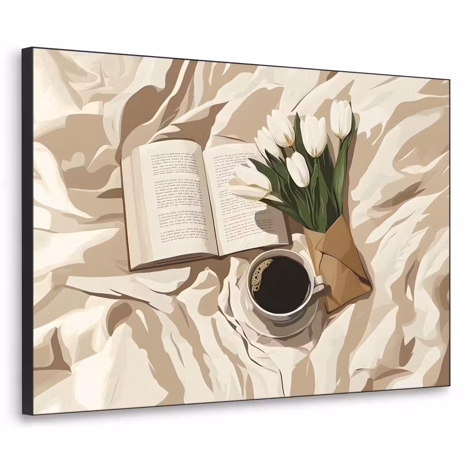 Boek - Illustratie - Tulpen - Koffie Textielframe - compleet frame klein -3d