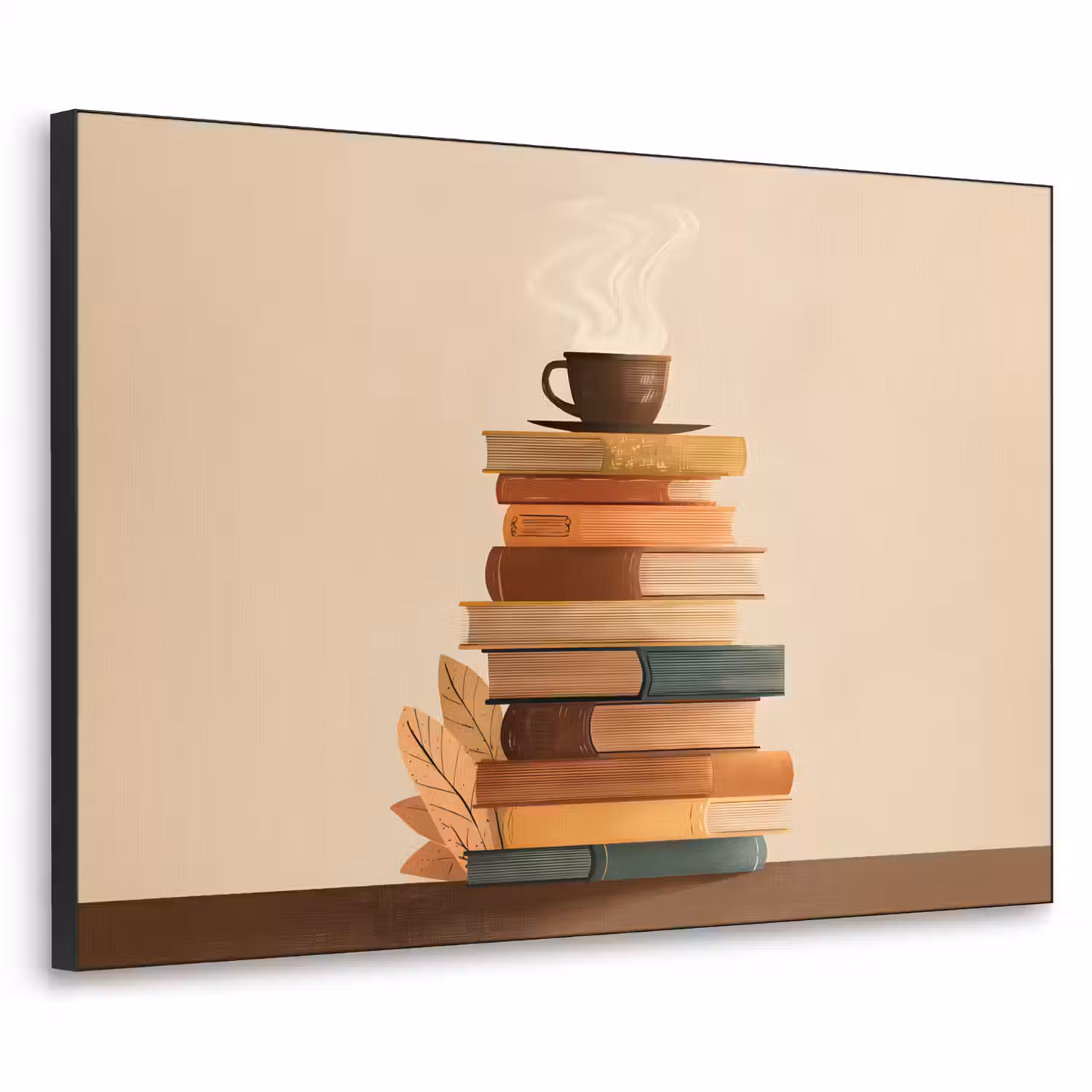 Boeken - Toren - Koffie - Beige Textielframe - compleet frame klein -3d