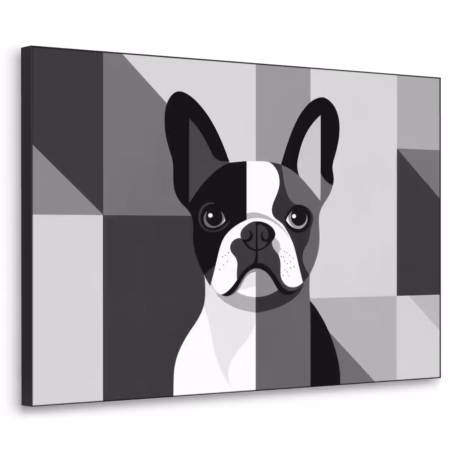 Buldog - Zwart - Abstract - Vlakken Textielframe - compleet frame klein -3d