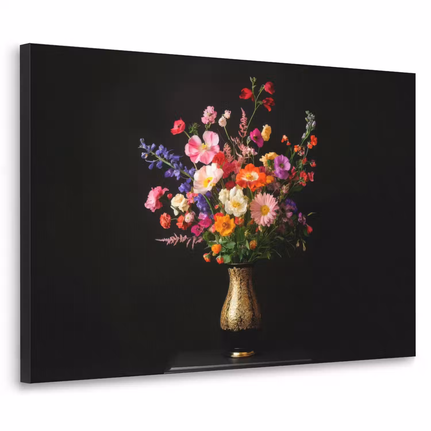 Kleurrijk - Boeket - Vaas - Goud Textielframe - compleet frame klein -3d