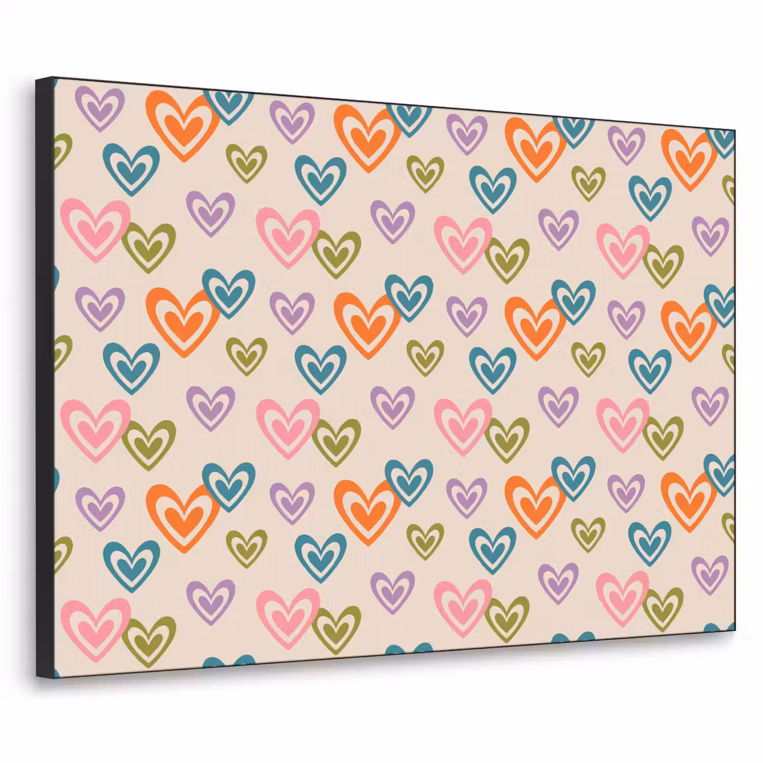 Kleurrijk - Hartjes - Patroon - Beige Textielframe - compleet frame klein 947 -3d